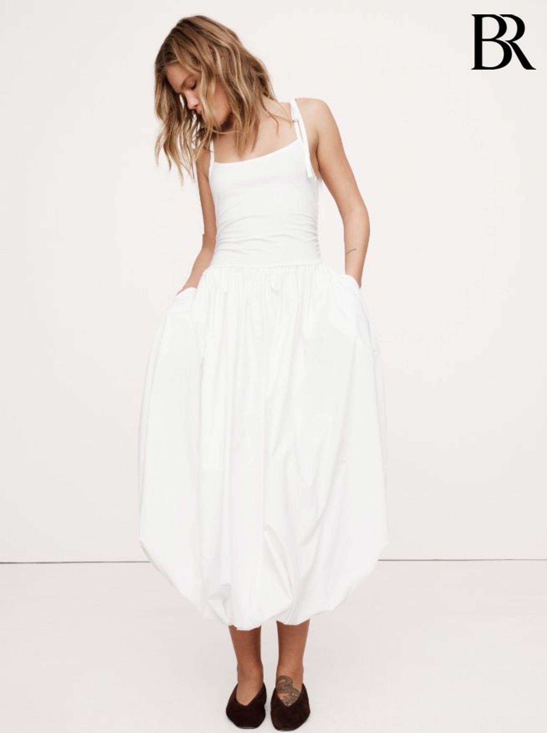 Banana Republic White Strappy Poplin Bubble Midi Dress (W24696) | £140