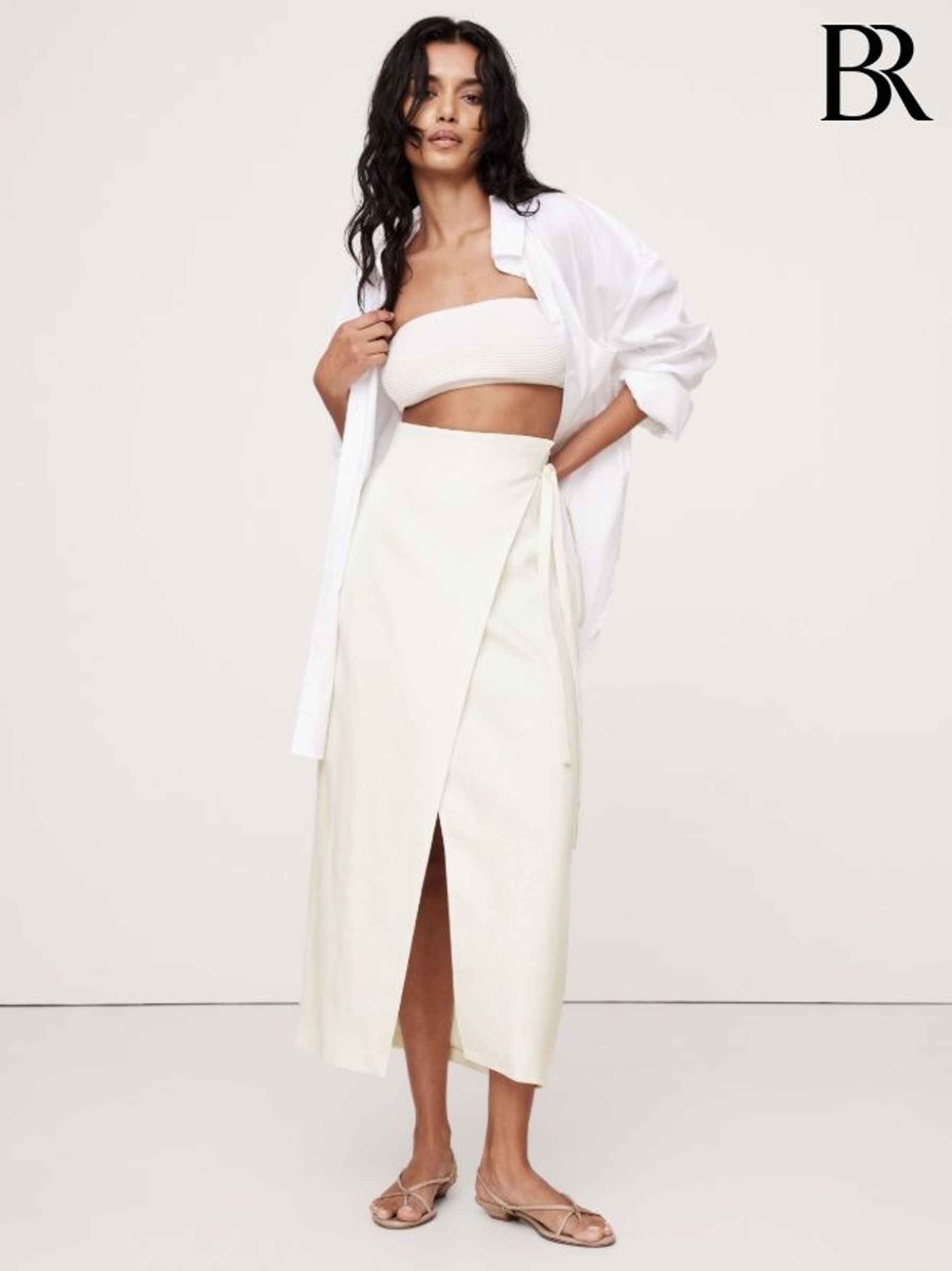 Banana Republic Cream Linen Wrap Maxi Skirt (W24705) | £105
