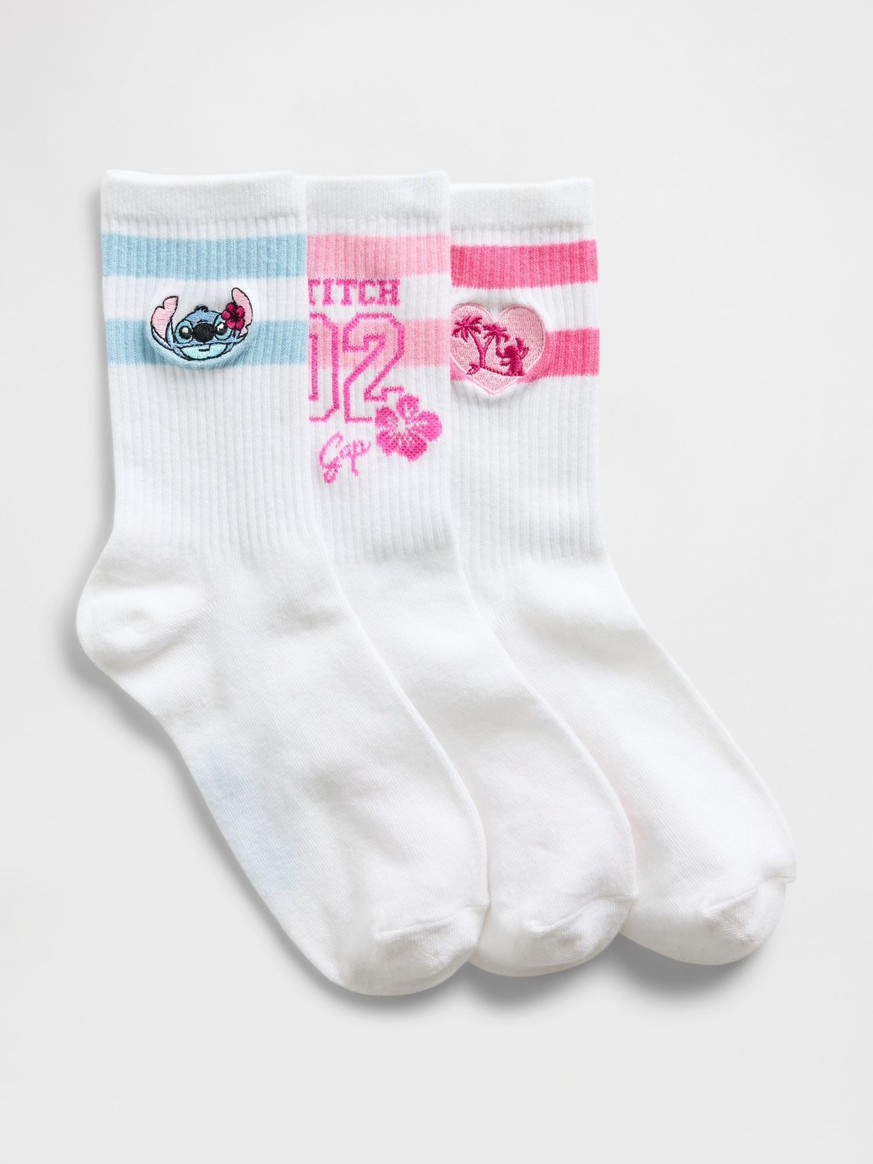 White/Pink Lilo and Stitch Crew Socks 3-Pack (W24887) | £12