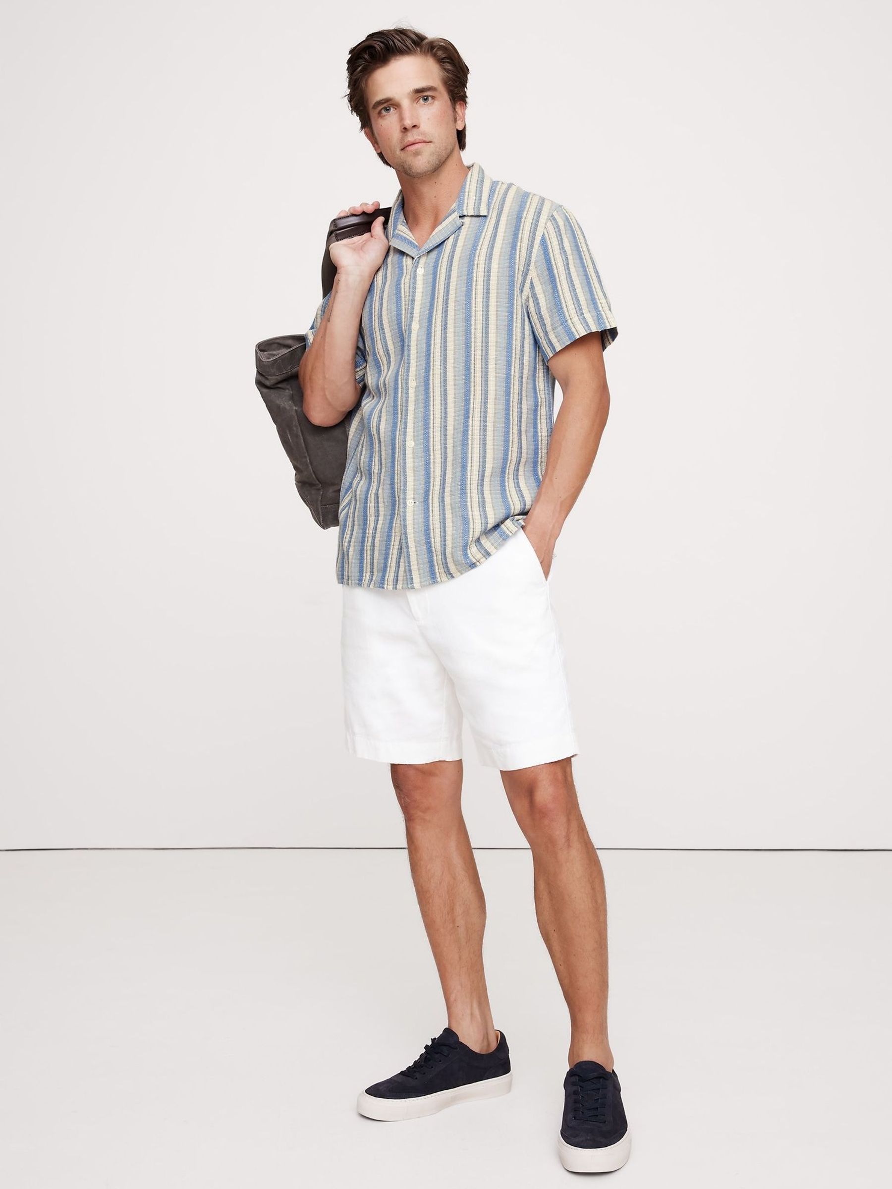 Banana Republic Blue Standard-Fit Textured Linen-Cotton Resort Shirt (W24996) | £60