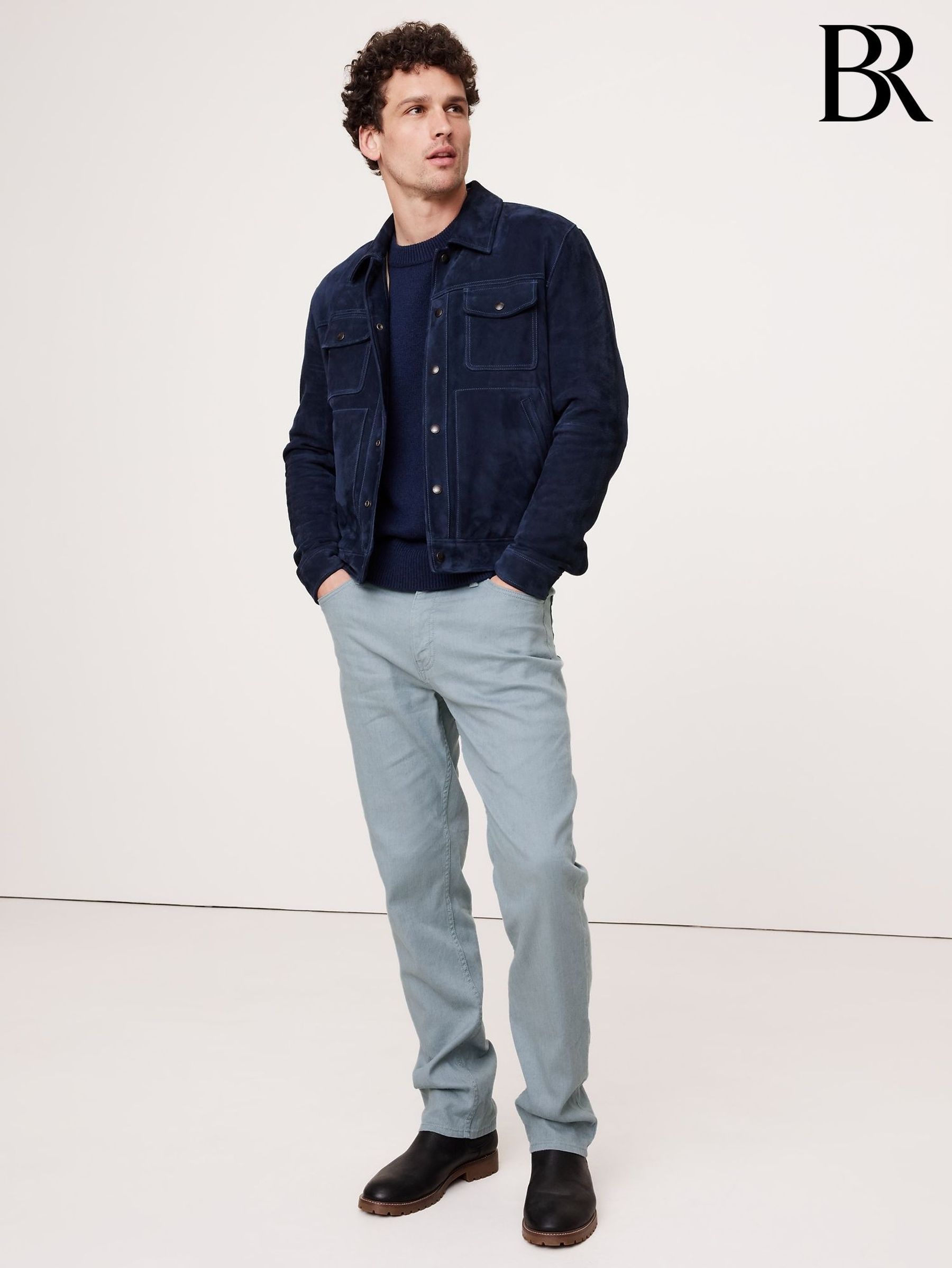 Banana Republic Blue Straight Linen-Cotton Traveler Trousers (W24997) | £125