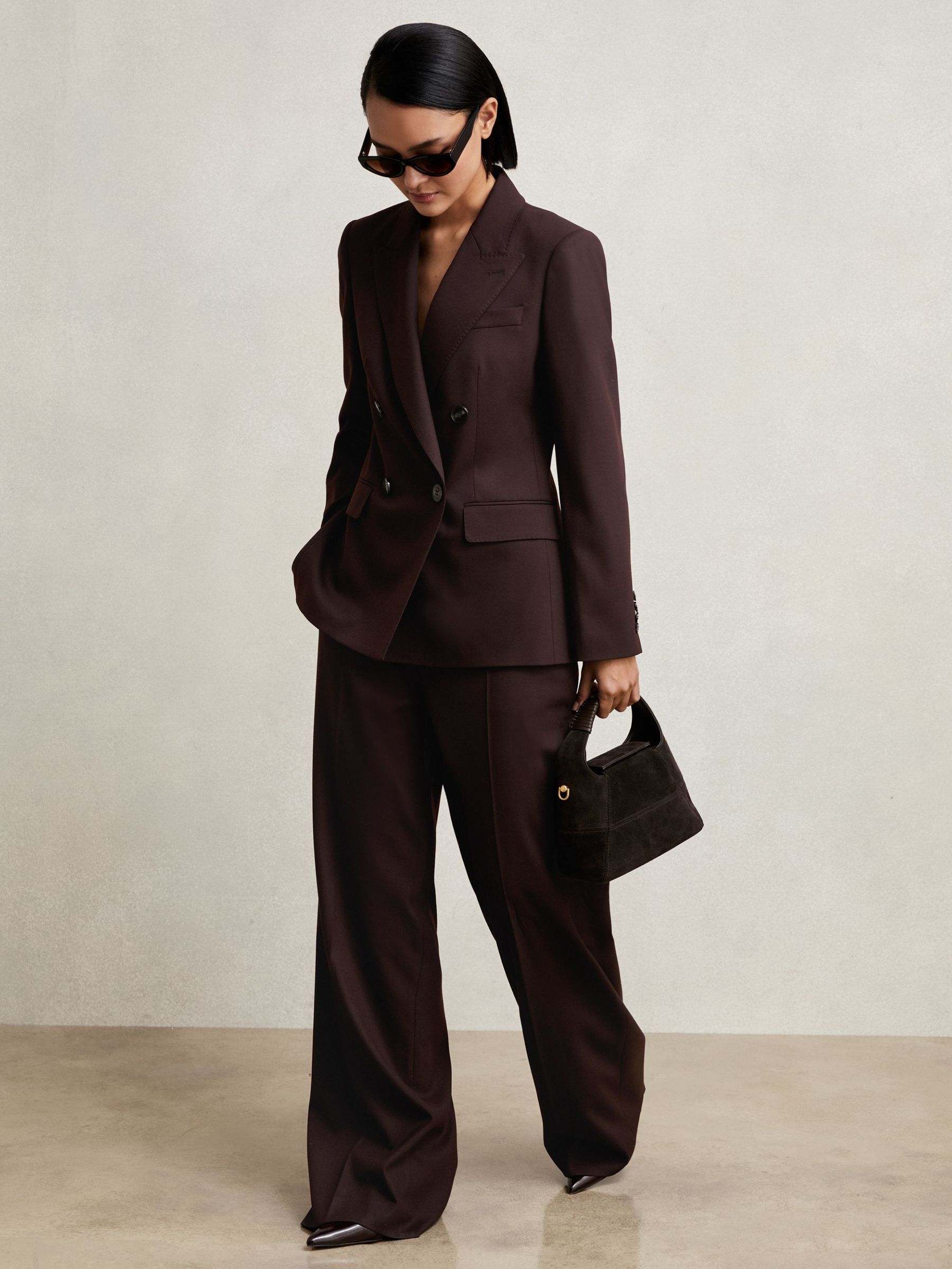 Wool-Blend Wide-Leg Suit Trousers in Aubergine (W25009) | £170