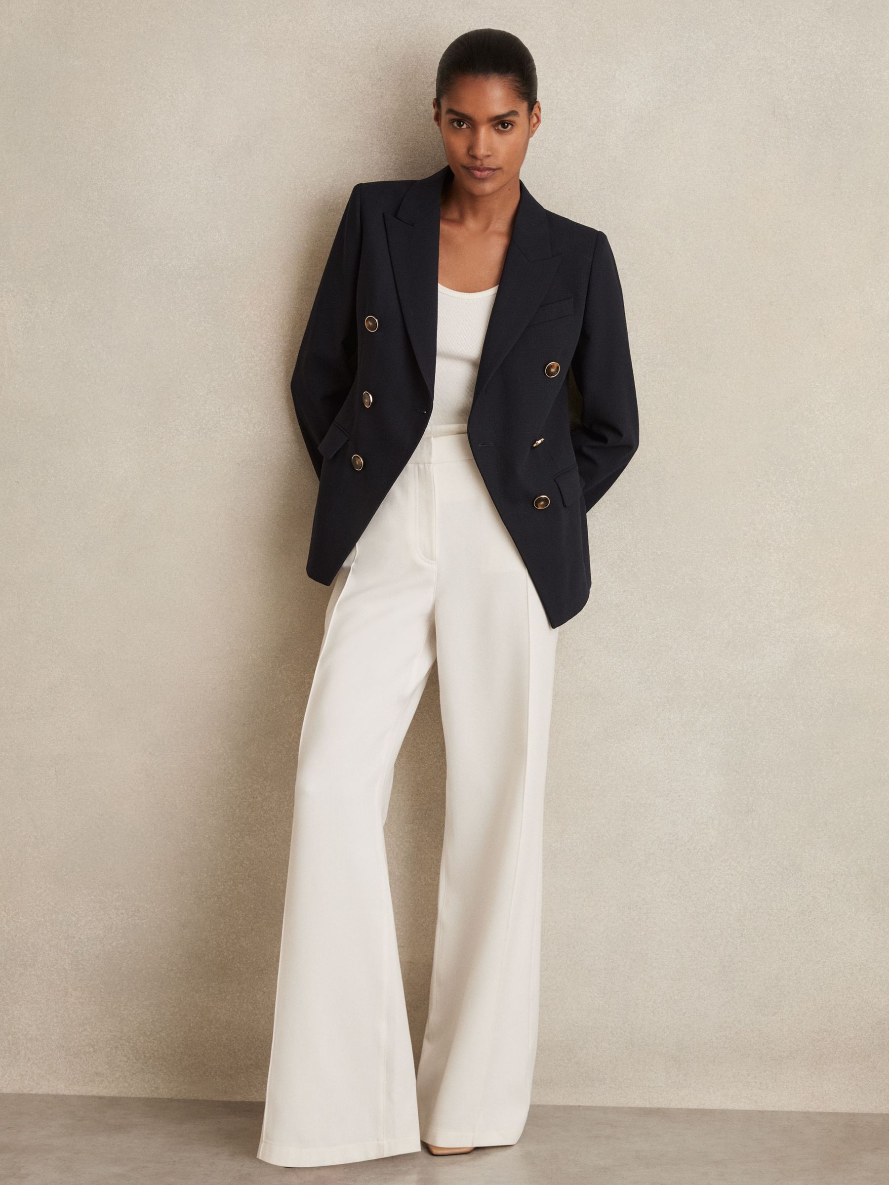 Wool-Blend Double-Breasted Blazer in Navy (W25018) | £298
