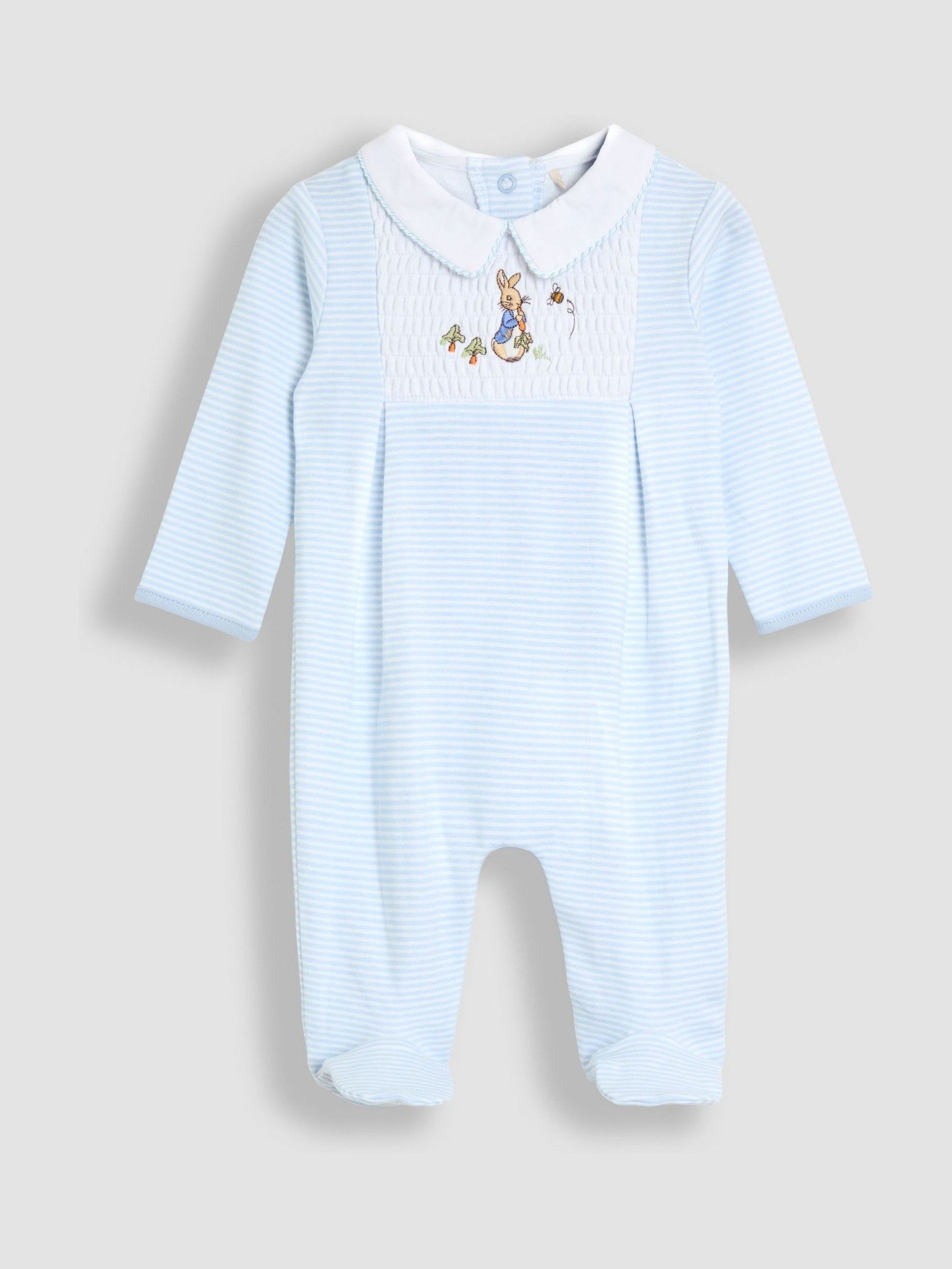 Blue Embroidered Smocked Footed Sleepsuit (W25116) | £26