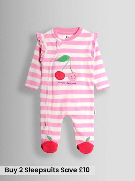 Pink Cherry 100% Cotton Footed Frill Sleepsuit (W25132) | £22