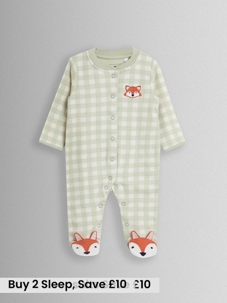Green Fox Character Appliqué Zip Footed Sleepsuit (W25133) | £22