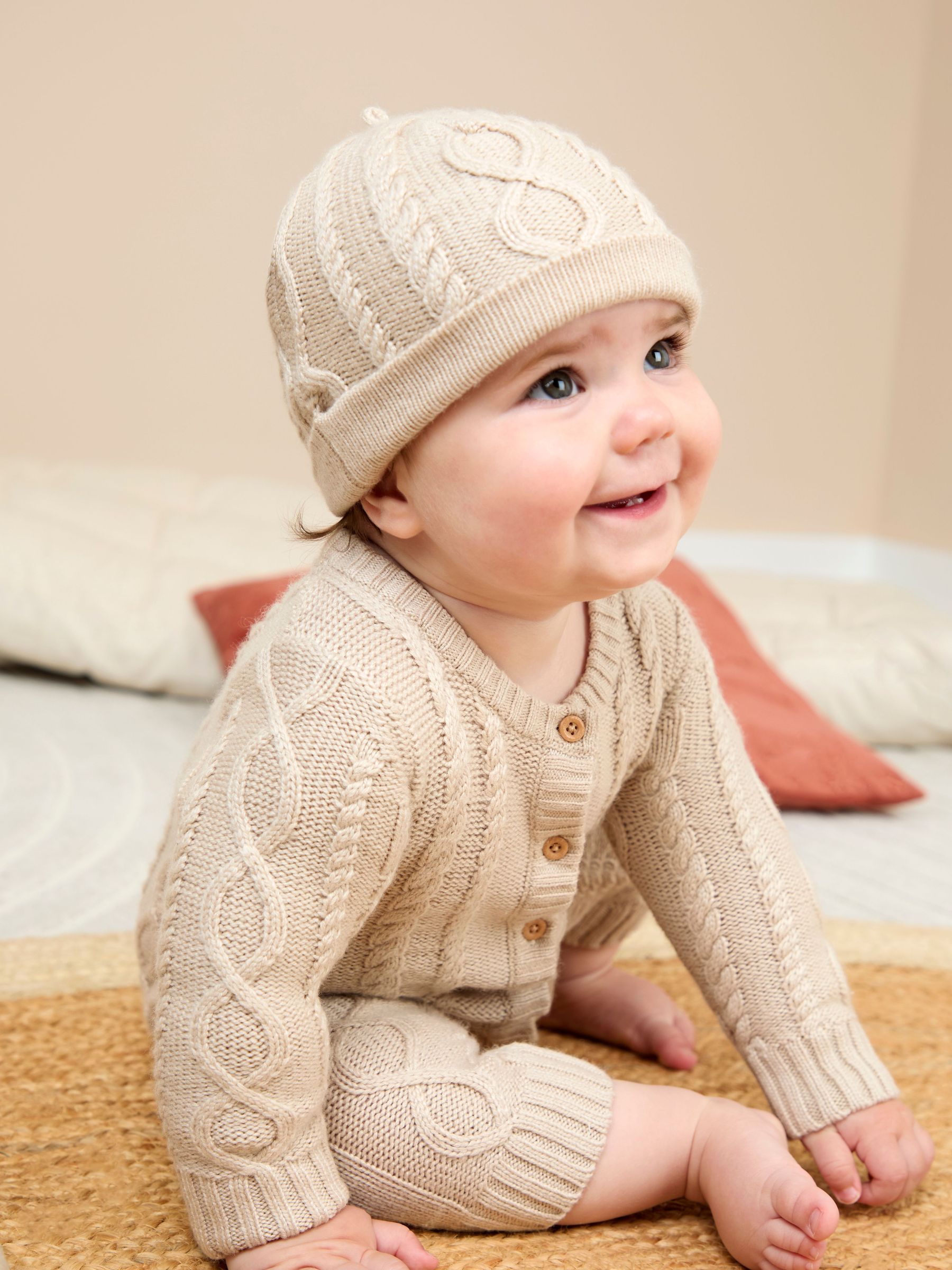 Natural Cable Knit All-In-One With Hat (W25136) | £34 - £36