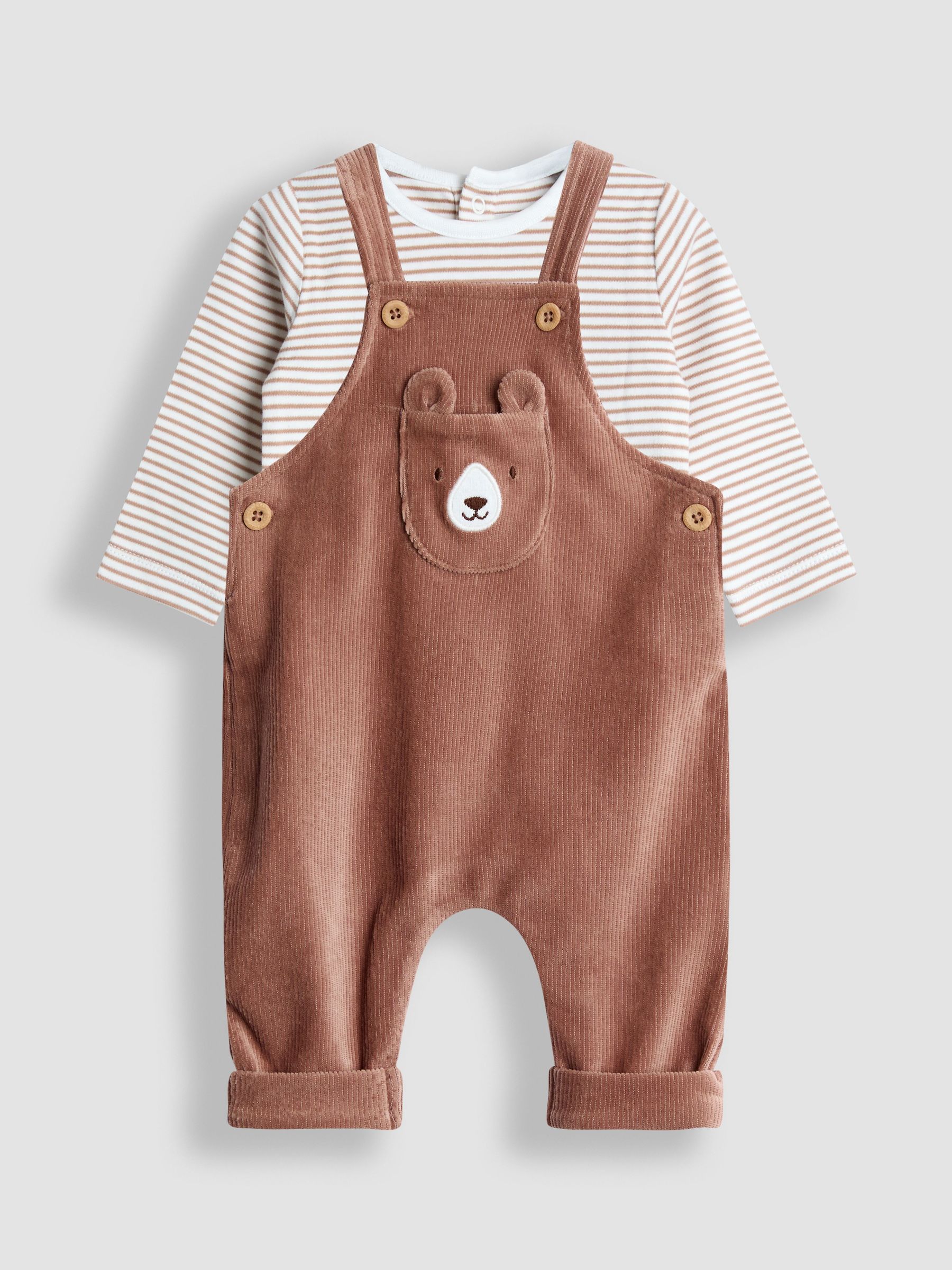 Brown Rib Velour Character Dungaree & Body Set (W25151) | £28 - £29