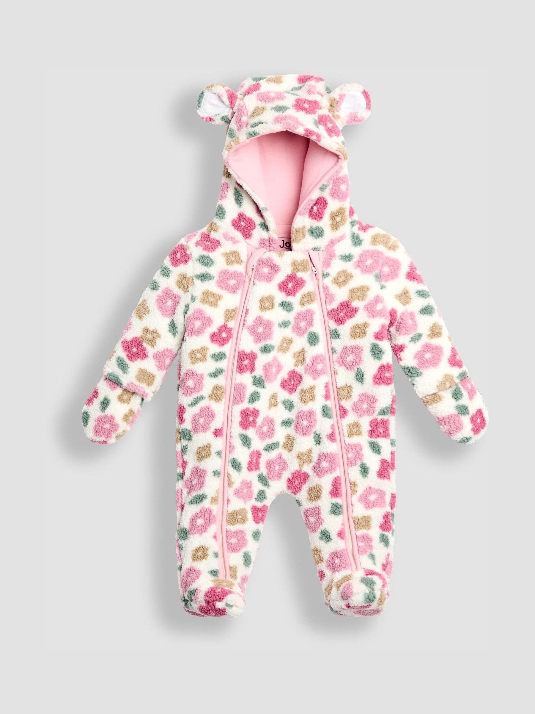 Pink Floral Cosy Borg Printed Pramsuit (W25162) | £36.50