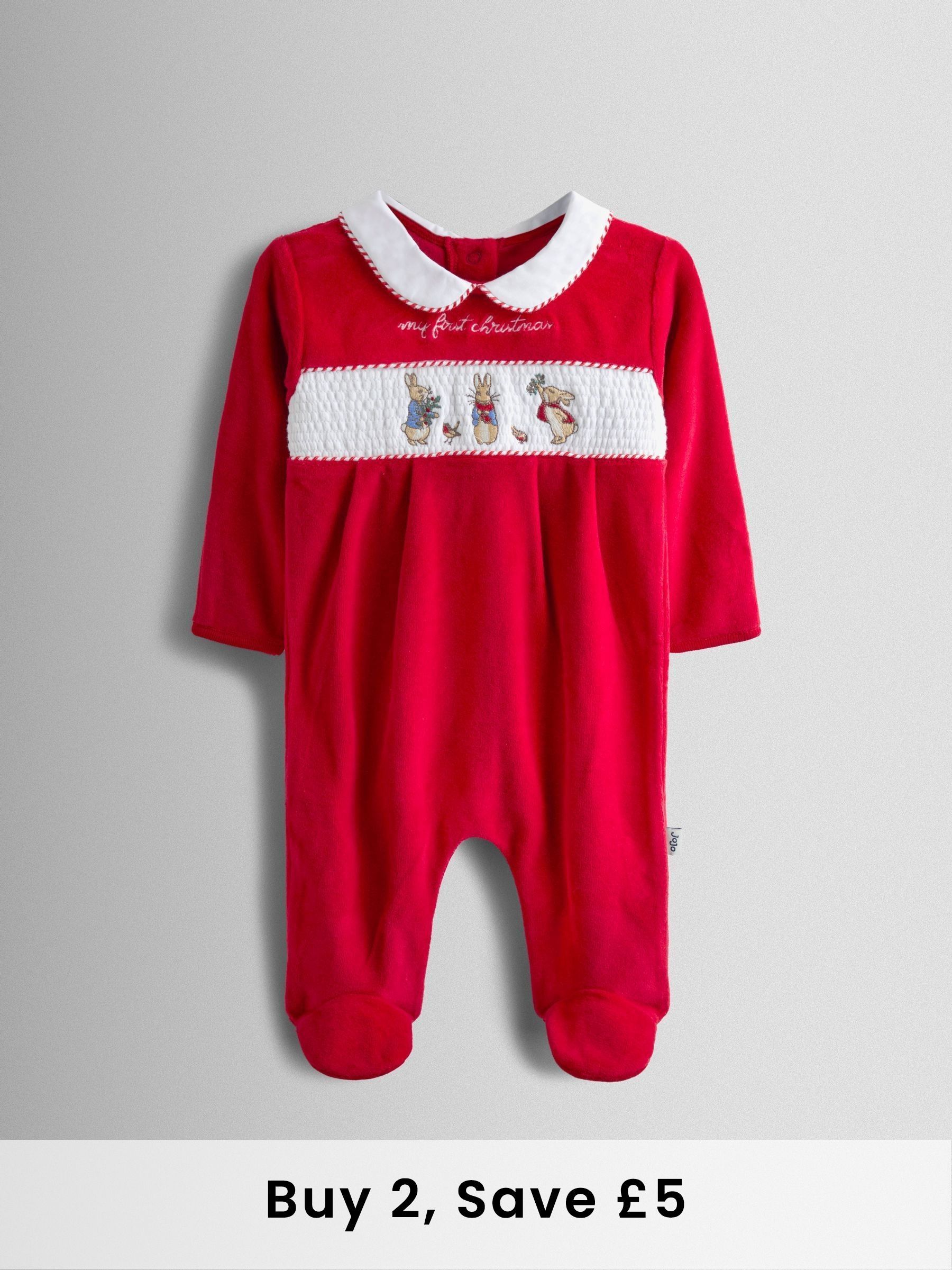 Red Peter Rabbit Christmas Velour All-In-One (W25173) | £26