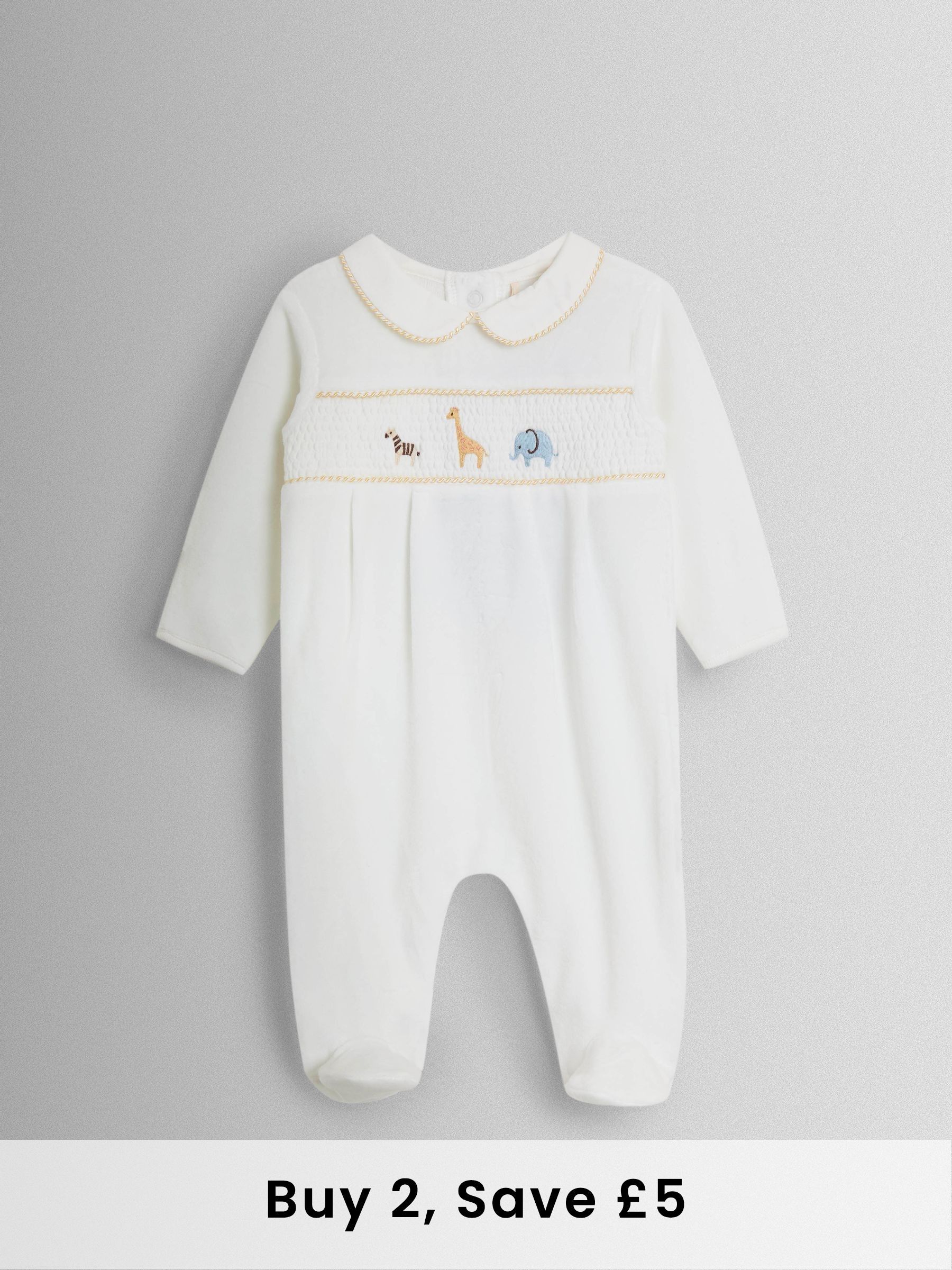 Cream Safari Smocked Velour Footed All- In- One (W25181) | £24
