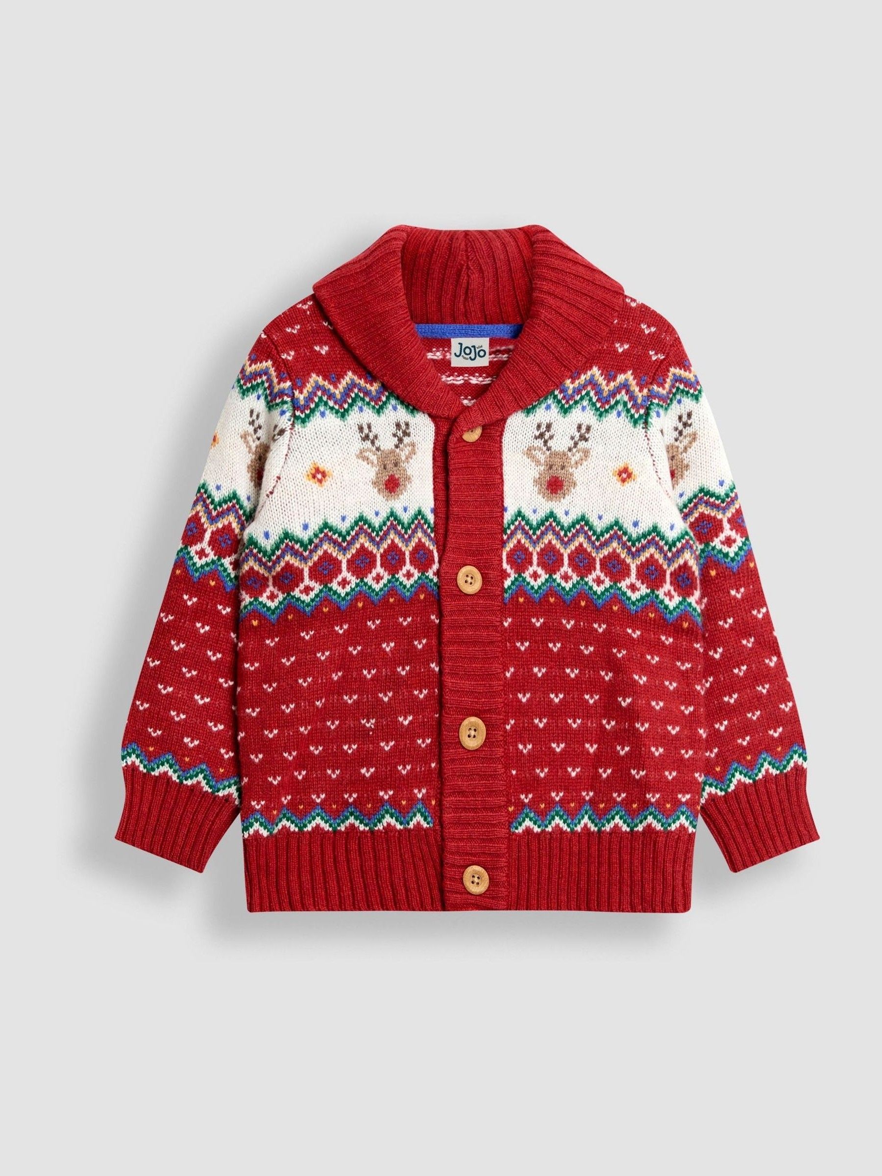 Red Reindeer Fair Isle Knitted Cardigan (W25772) | £30 - £34
