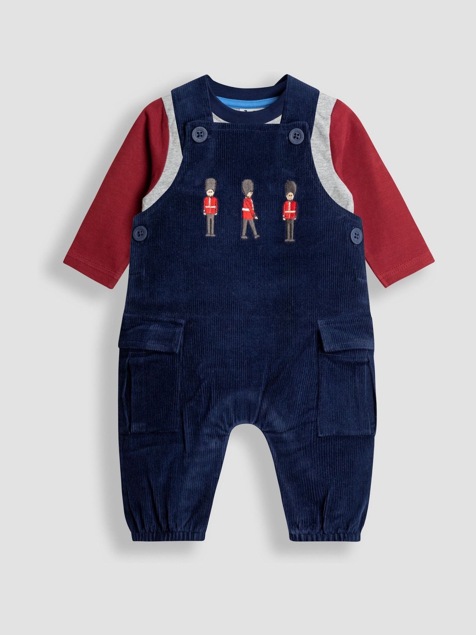 Navy Blue 2-Piece Cargo Cord Dungarees & Top Set (W25781) | £32 - £34
