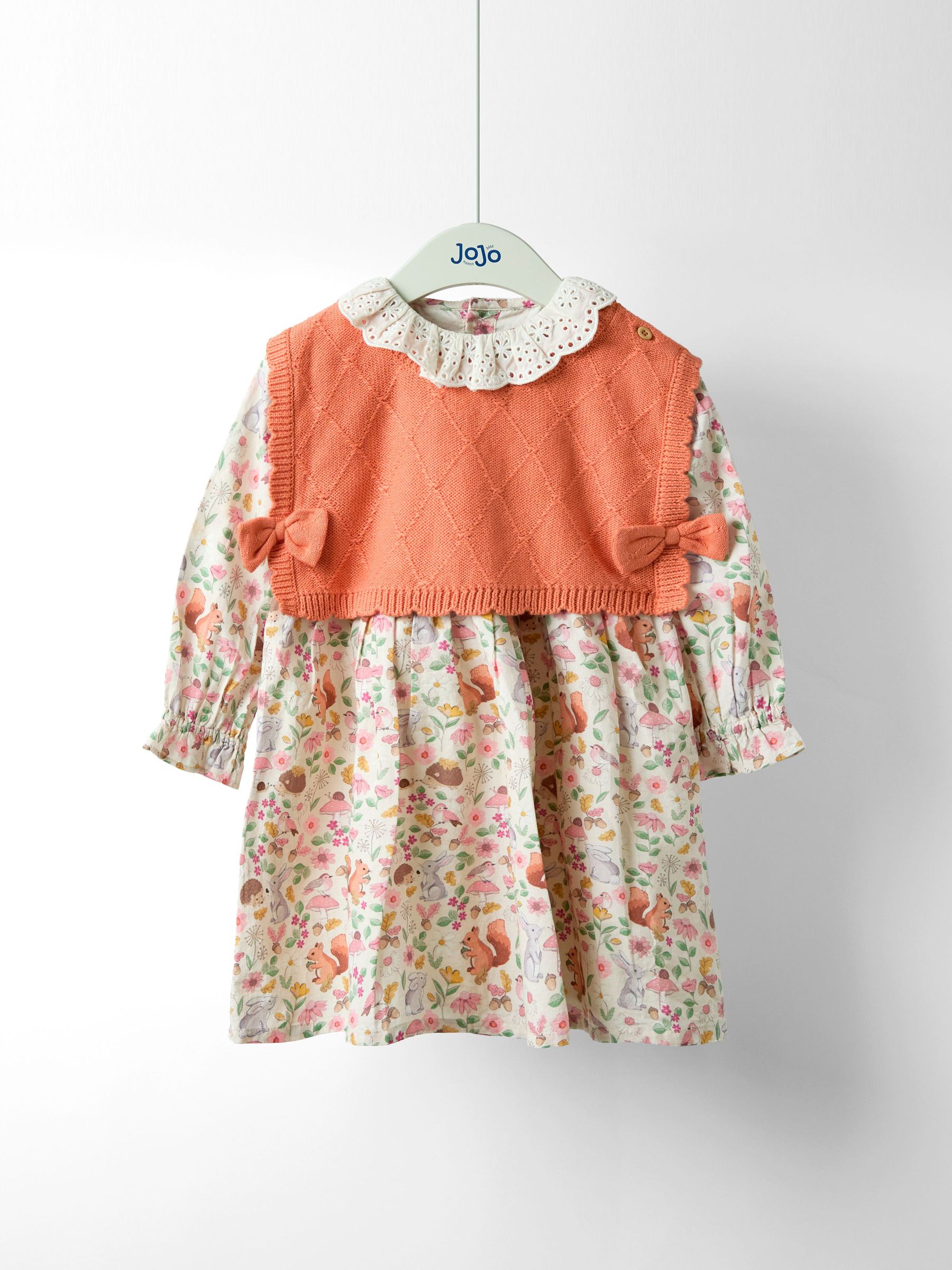 Cream Woodland Dress & Knitted Vest Set (W26415) | £34 - £40