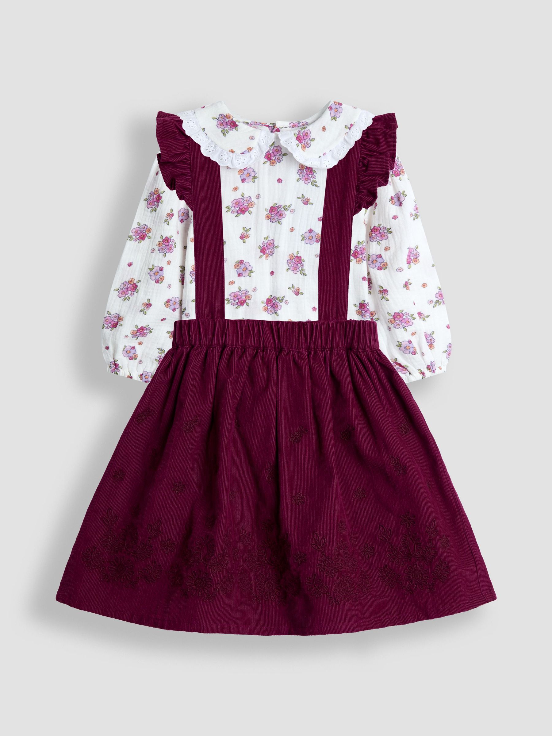 Burgundy Embroidered Cord Skirt & Blouse Set (W26447) | £32 - £38