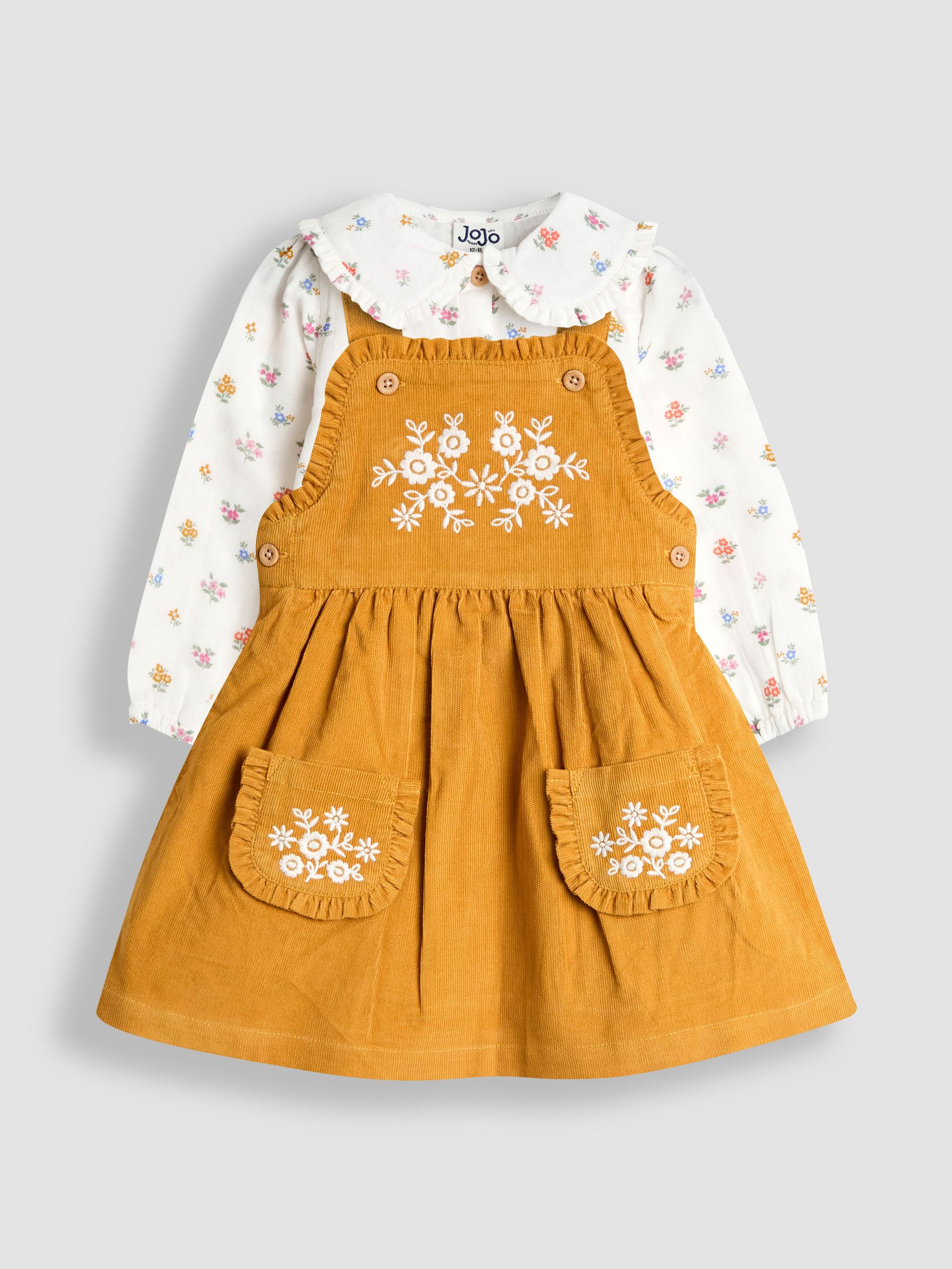 Yellow Embroidered Cord Pinafore Dress & Blouse Set (W26448) | £32 - £38