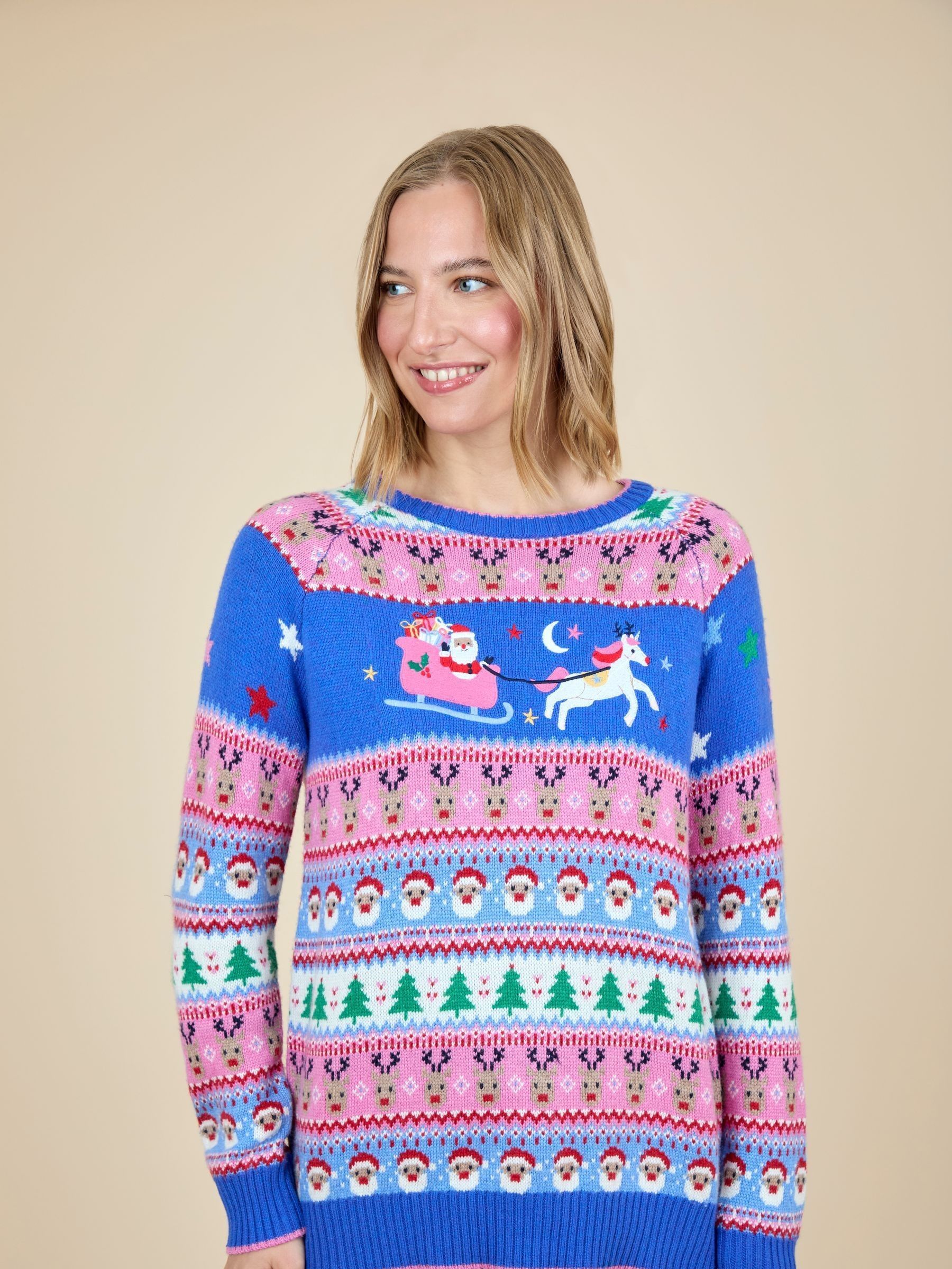 Pink Women's Santa & Unicorn Jumper (W26832) | £47