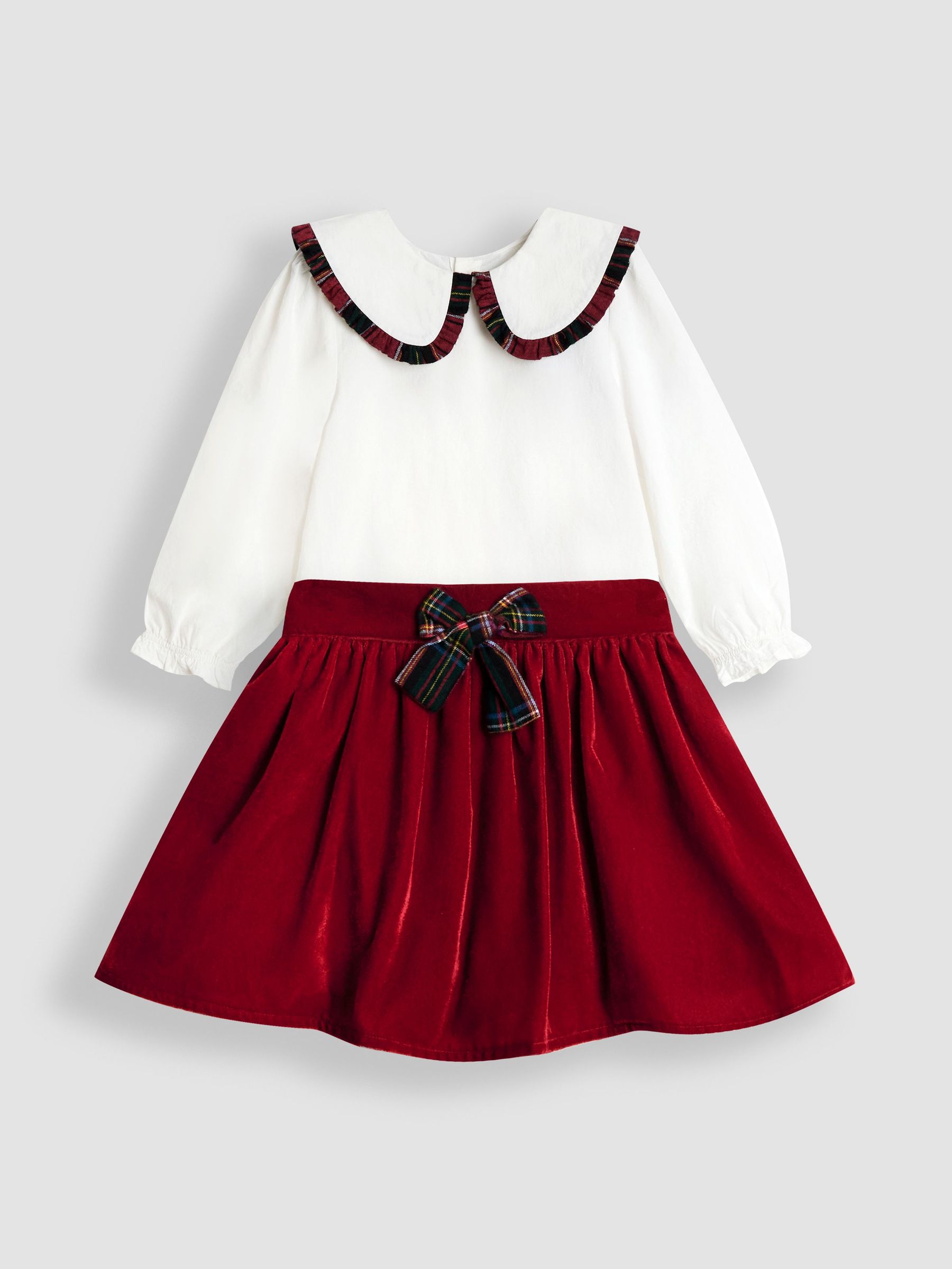 Red Frill Collar Blouse & Velvet Skirt Set (W26840) | £36 - £40