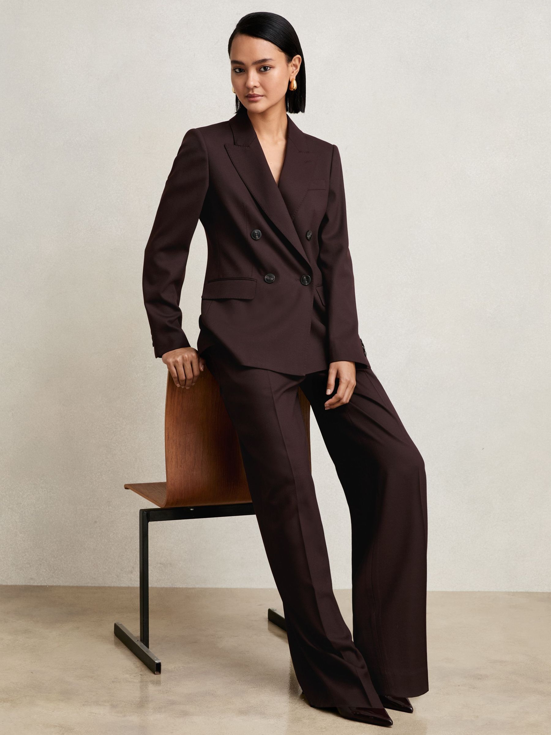 Petite Wool-Blend Wide-Leg Suit Trousers in Aubergine (W26956) | £170