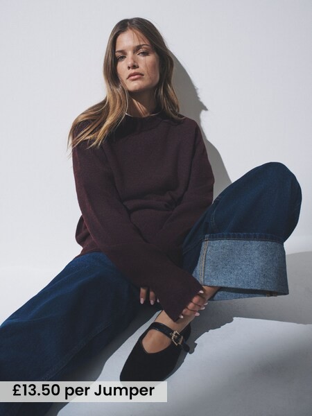 Navy Blue/Burgundy Red/Chocolate Brown 3 Pack Crew Neck Knitted Jumpers with Wool (W27050) | £40.50