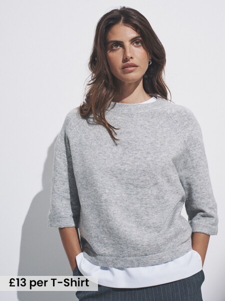 Black/Grey Marl/Cream - 3 Pack Knitted T-Shirt With Wool (W27058) | £39