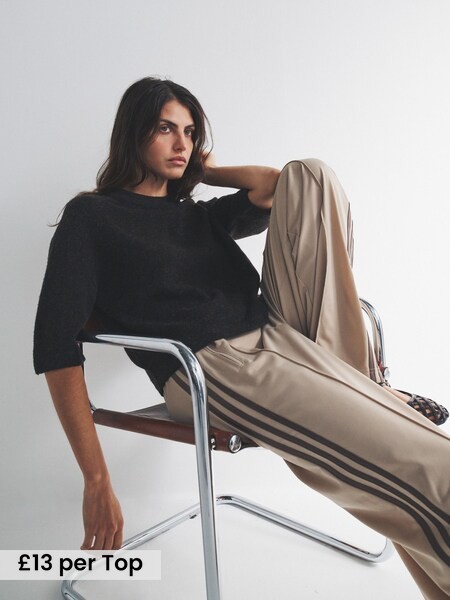 Navy Blue/Chocolate Brown/Burgundy Red - 3 Pack Knitted T-Shirts With Wool (W27059) | £39