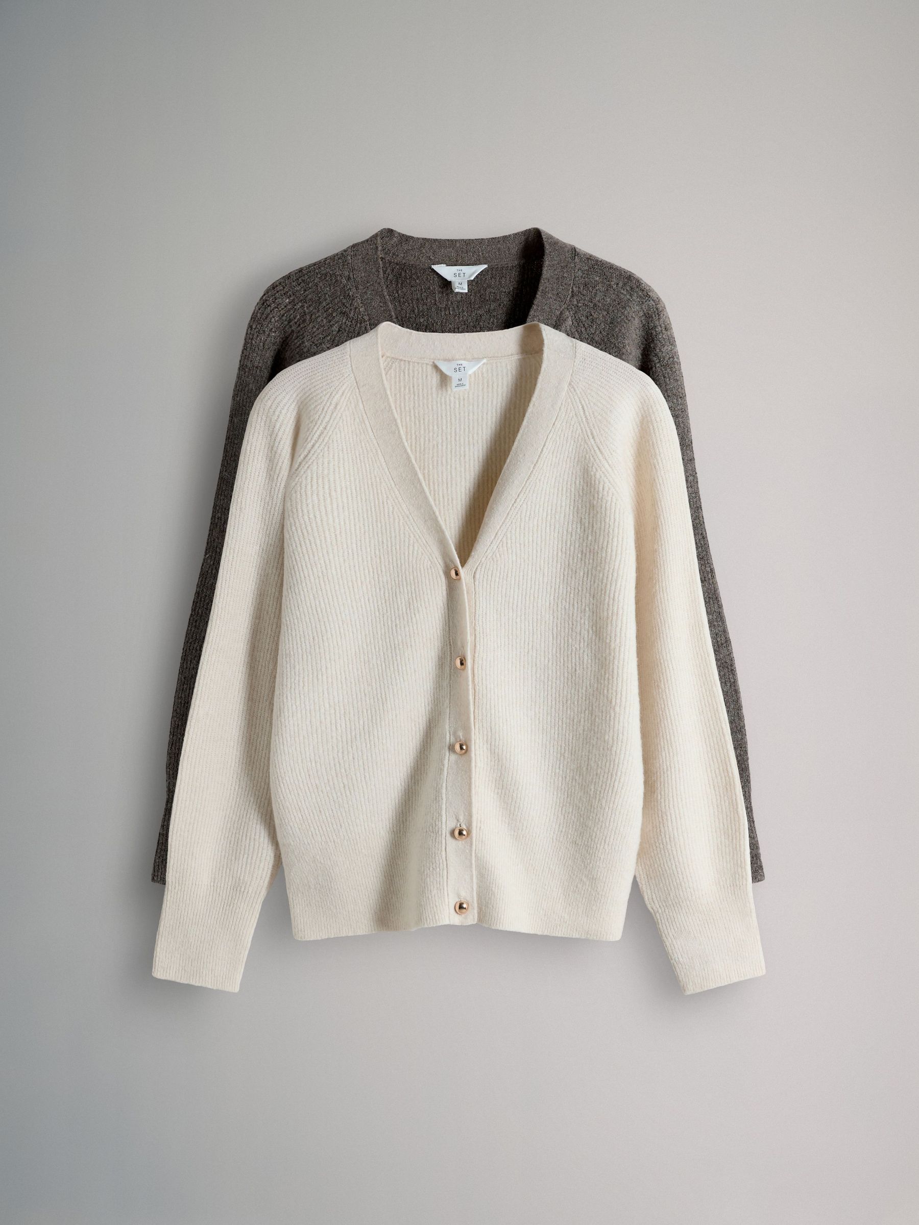 Pink/Brown - 2 Pack Chunky Rib Knitted Cardigans With Wool (W27074) | £40