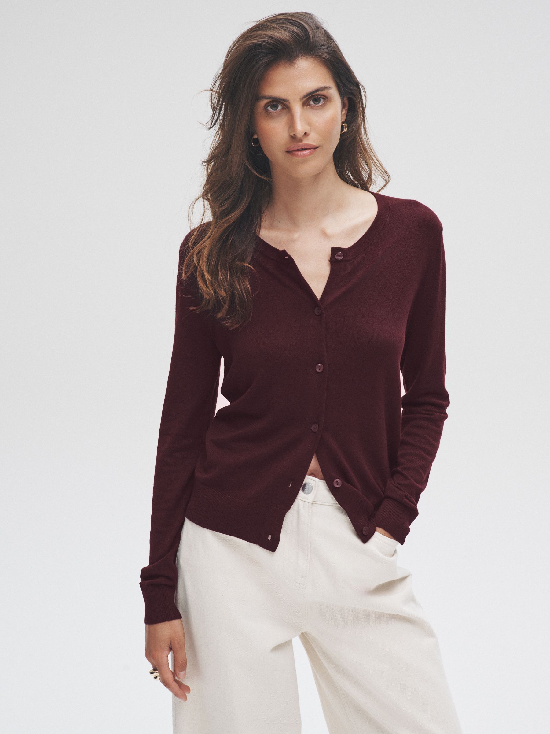 Chocolate Brown/Burgundy/Dark Pink/Taupe Brown - 3 Pack Fine Knit Button Through Cardigans (W27079) | £40