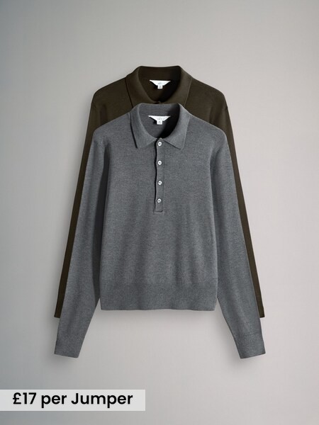Fine Knit Collared Polo Jumpers 2 Pack (W27083) | £34