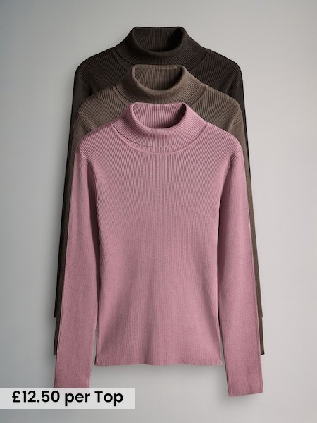 3 Pack Ribbed Knit Roll Neck Tops (W27087) | £37.50