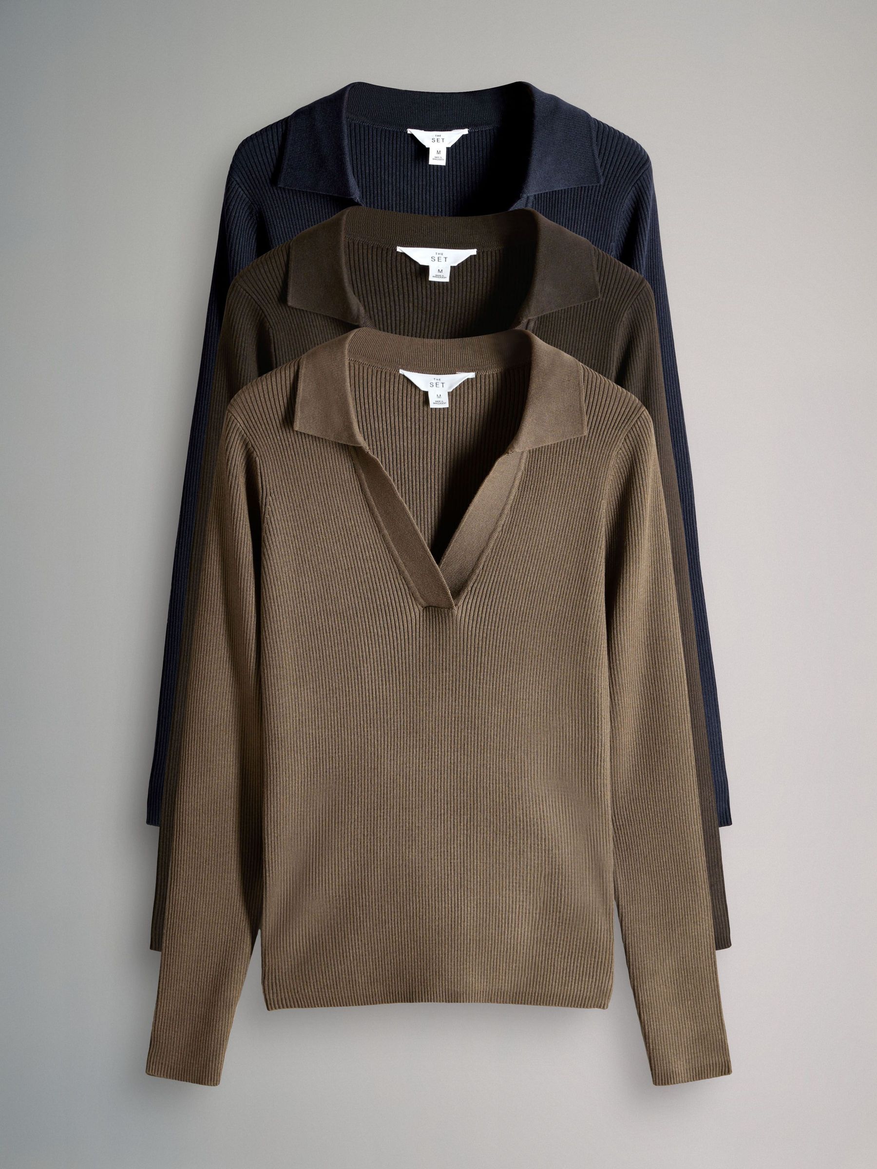 Ribbed Polo V-Neck Jumpers (W27088) | £38