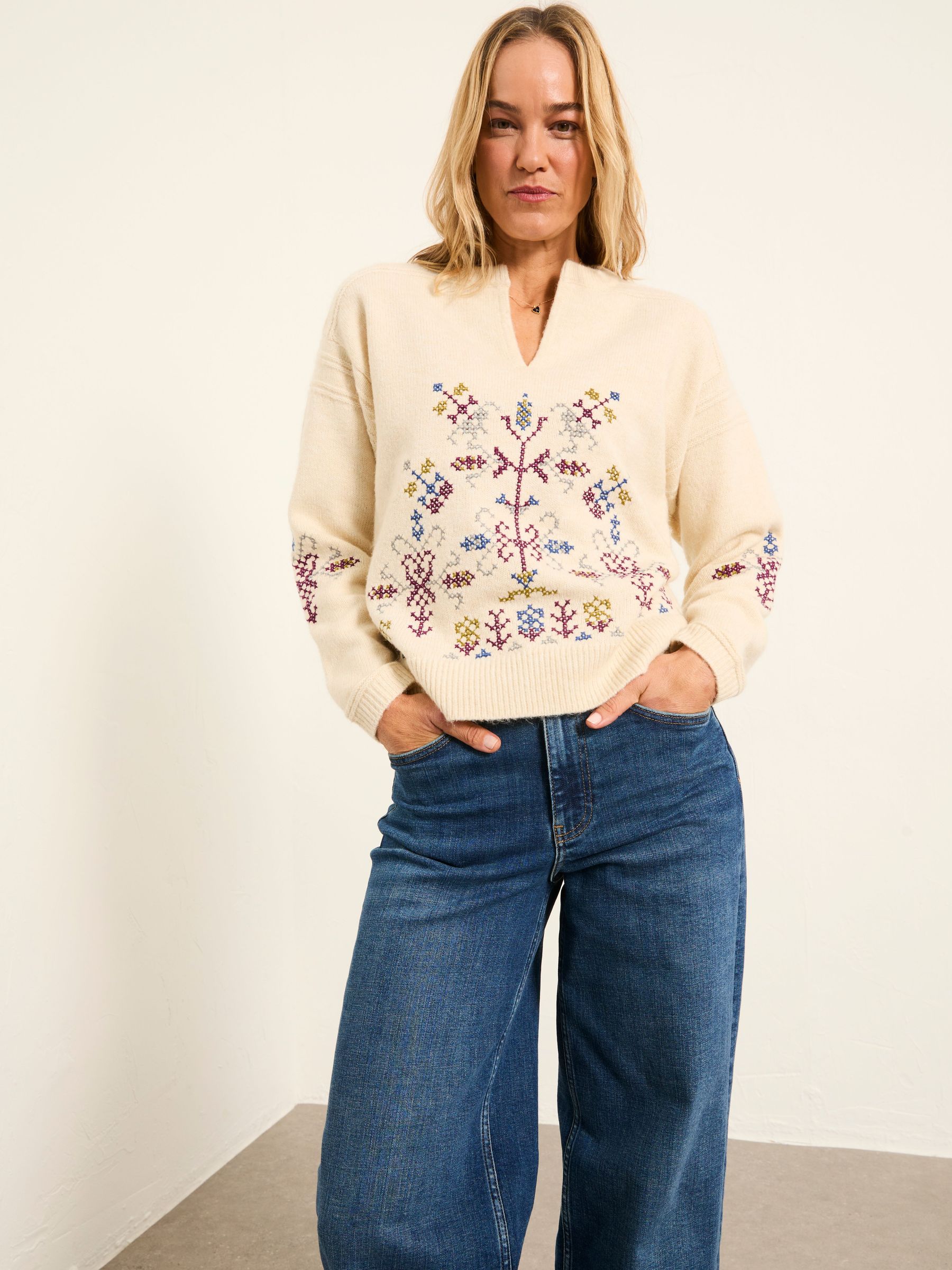 Ida Natural Knitted Floral Jumper (W27611) | £58
