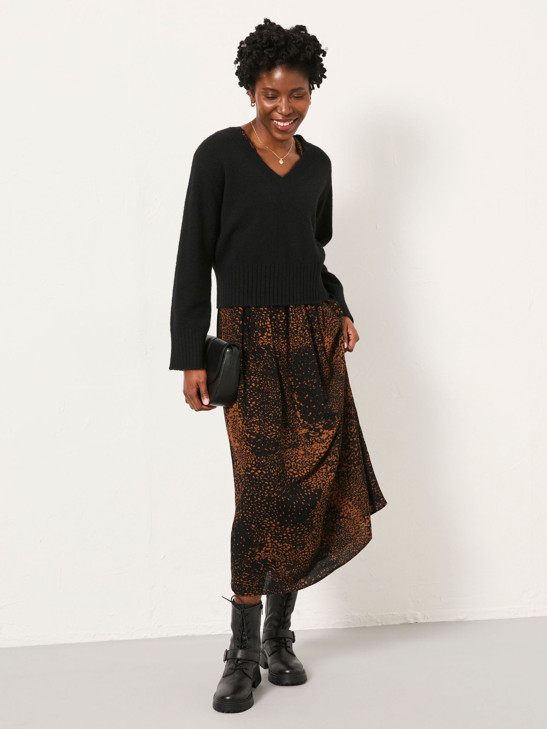 Aileen Black Layered Animal Regular 2 in 1 Midi Dress (W27654) | £75