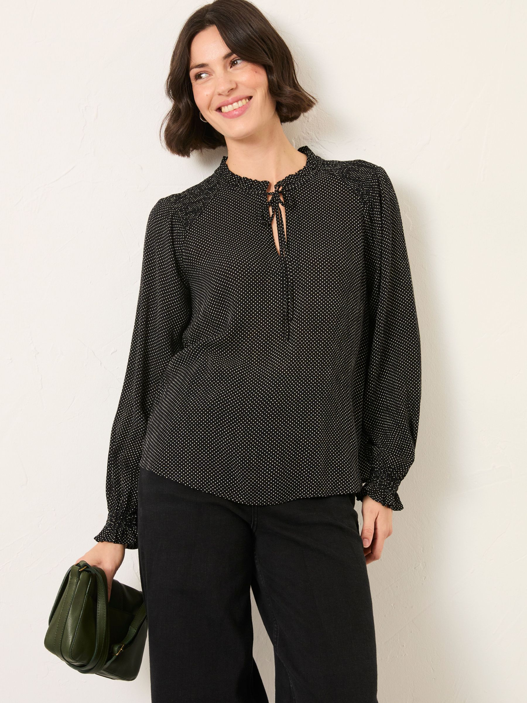 Lucy Black Pin Spot Blouse (W27661) | £49.50