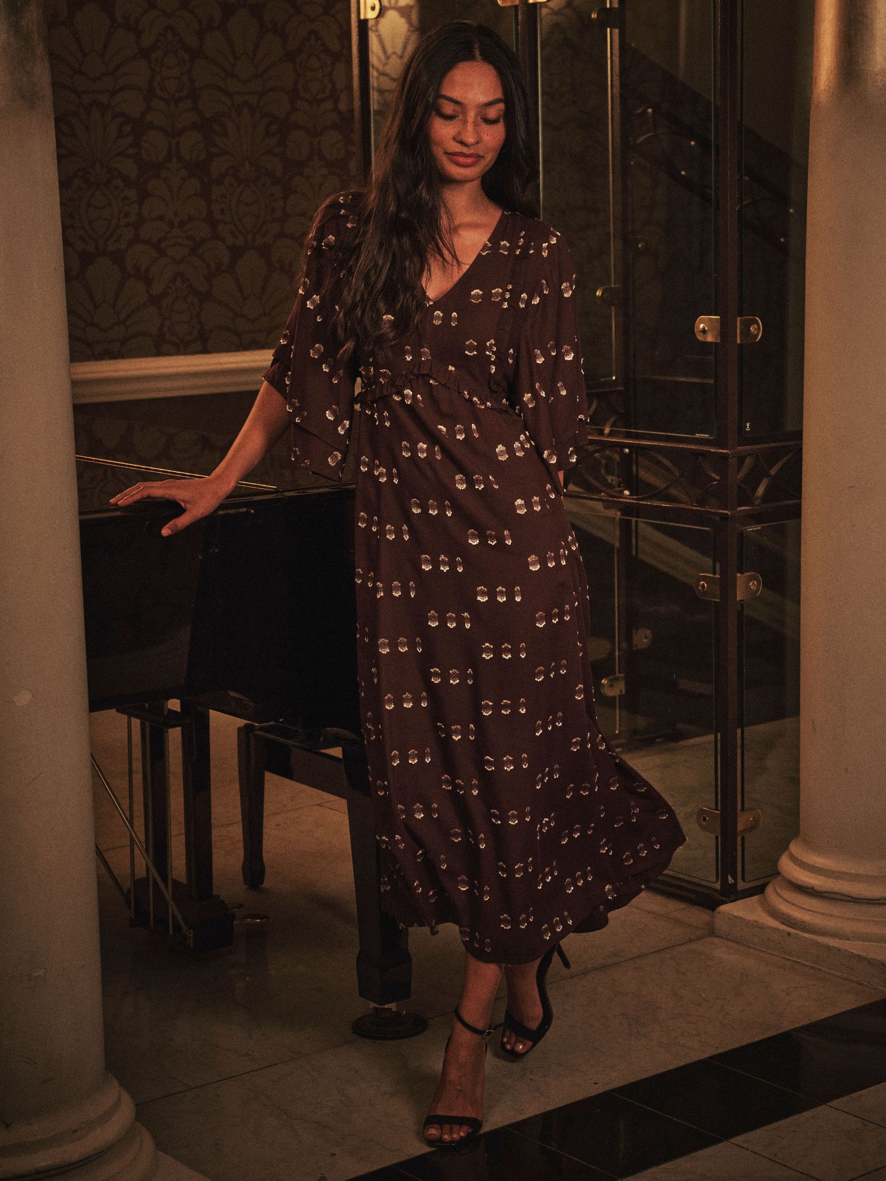 Kim Dark Purple Regular Metallic Midi Dress (W27664) | £72