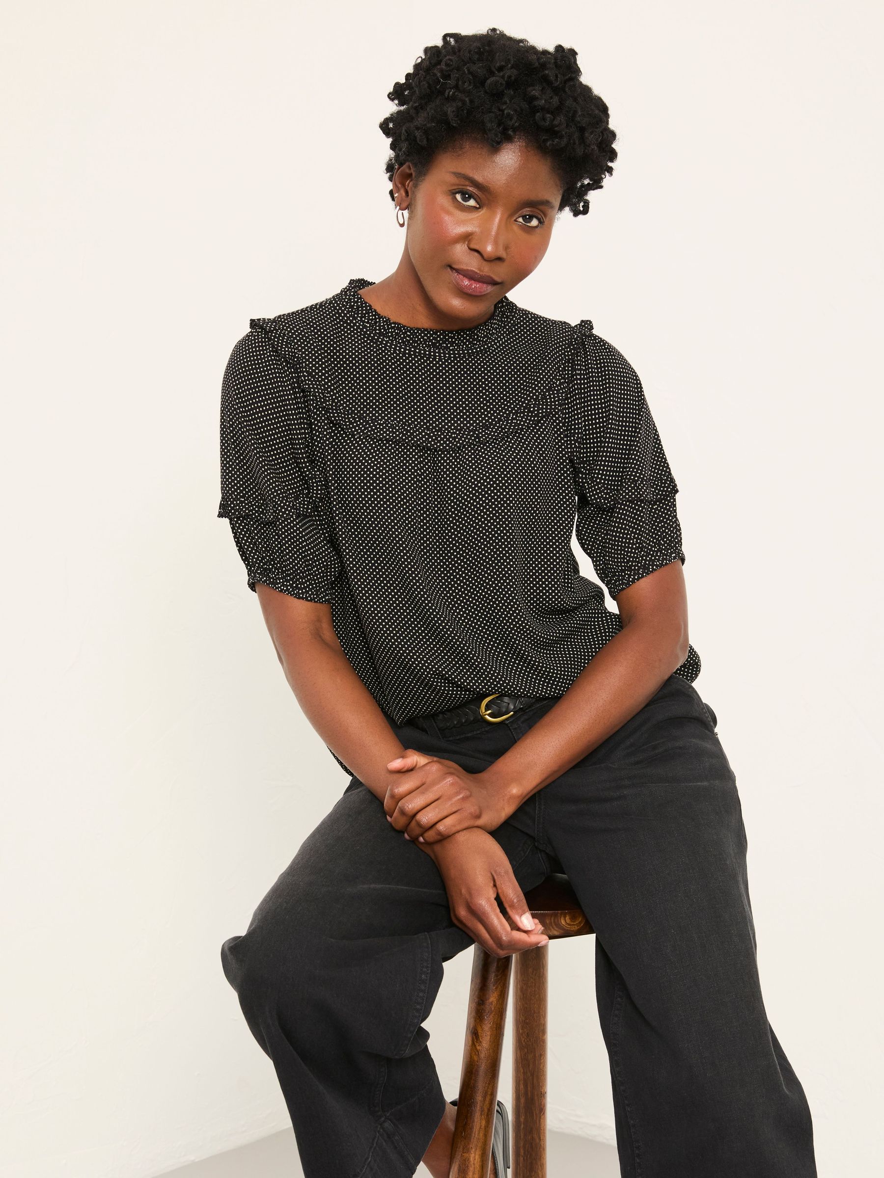 Susie Black Pin Spot Blouse (W27680) | £46