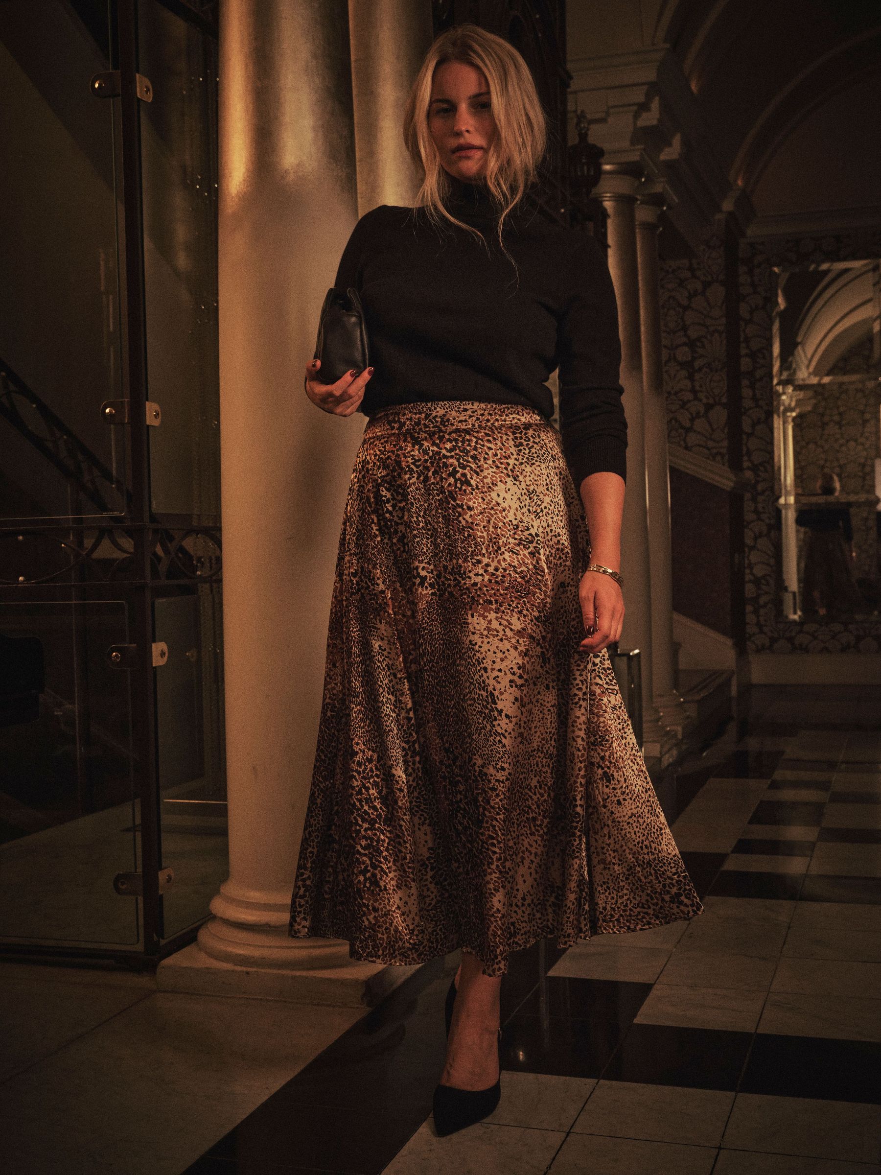 Sadie Light Brown Layered Animal Midi Skirt (W27715) | £55