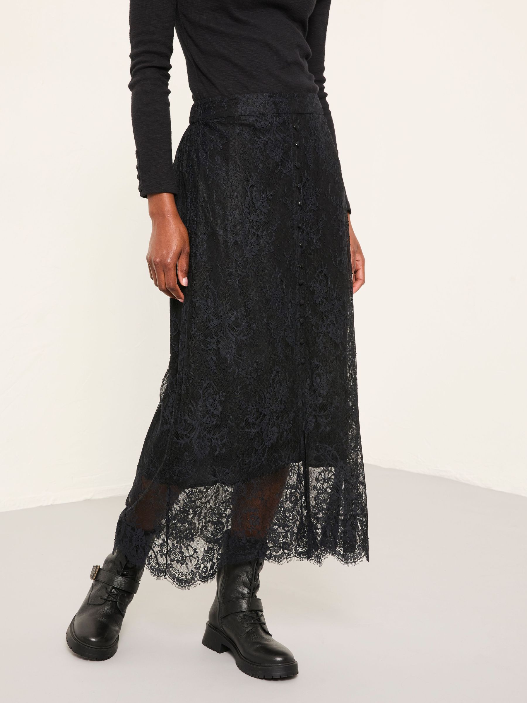 Nancy Black Lace Midi Skirt (W27717) | £69