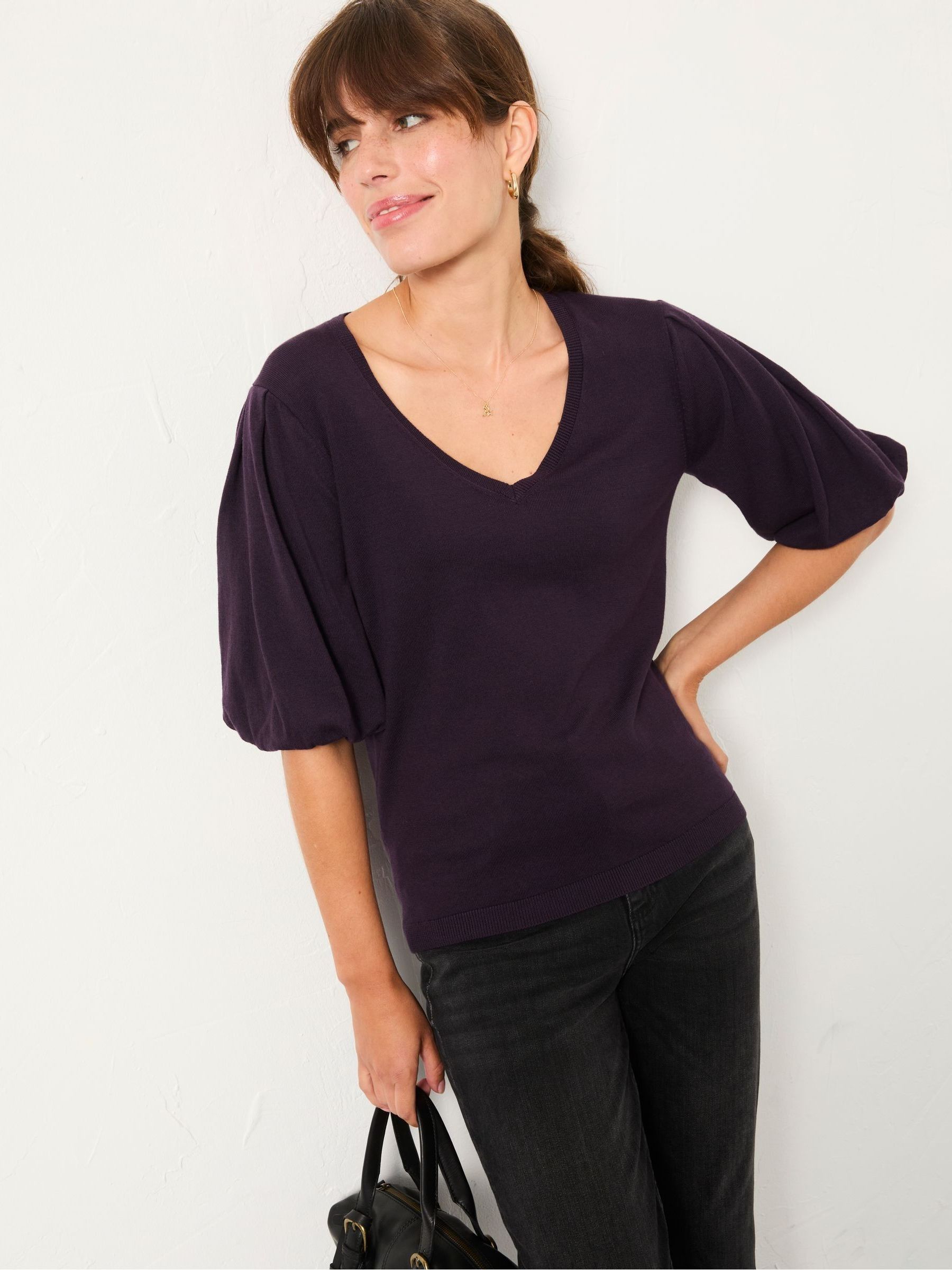 Vienna Dark Purple Knitted Top (W27724) | £48