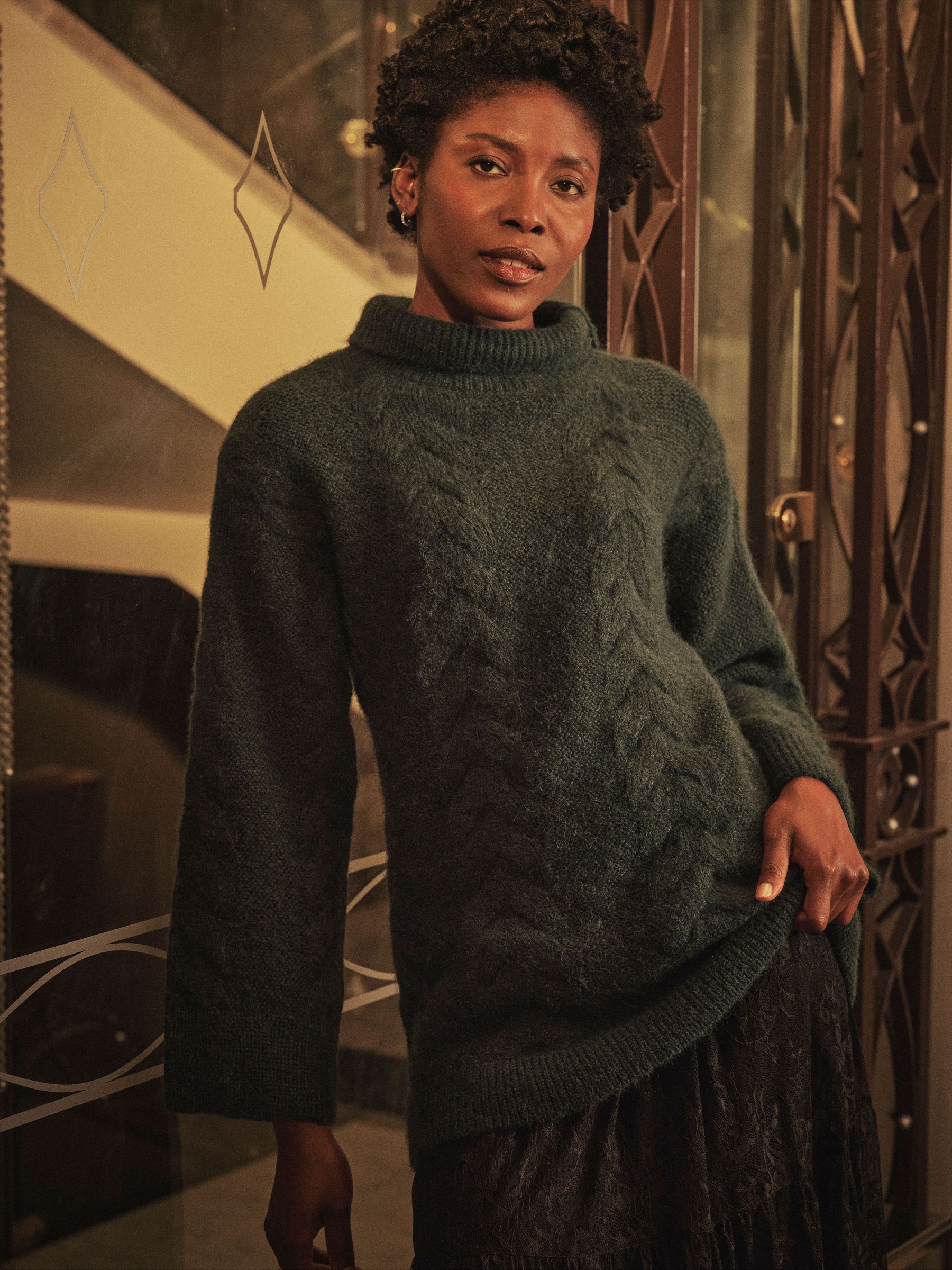 Celia Jade Green Knitted Roll Neck Jumper (W27730) | £62