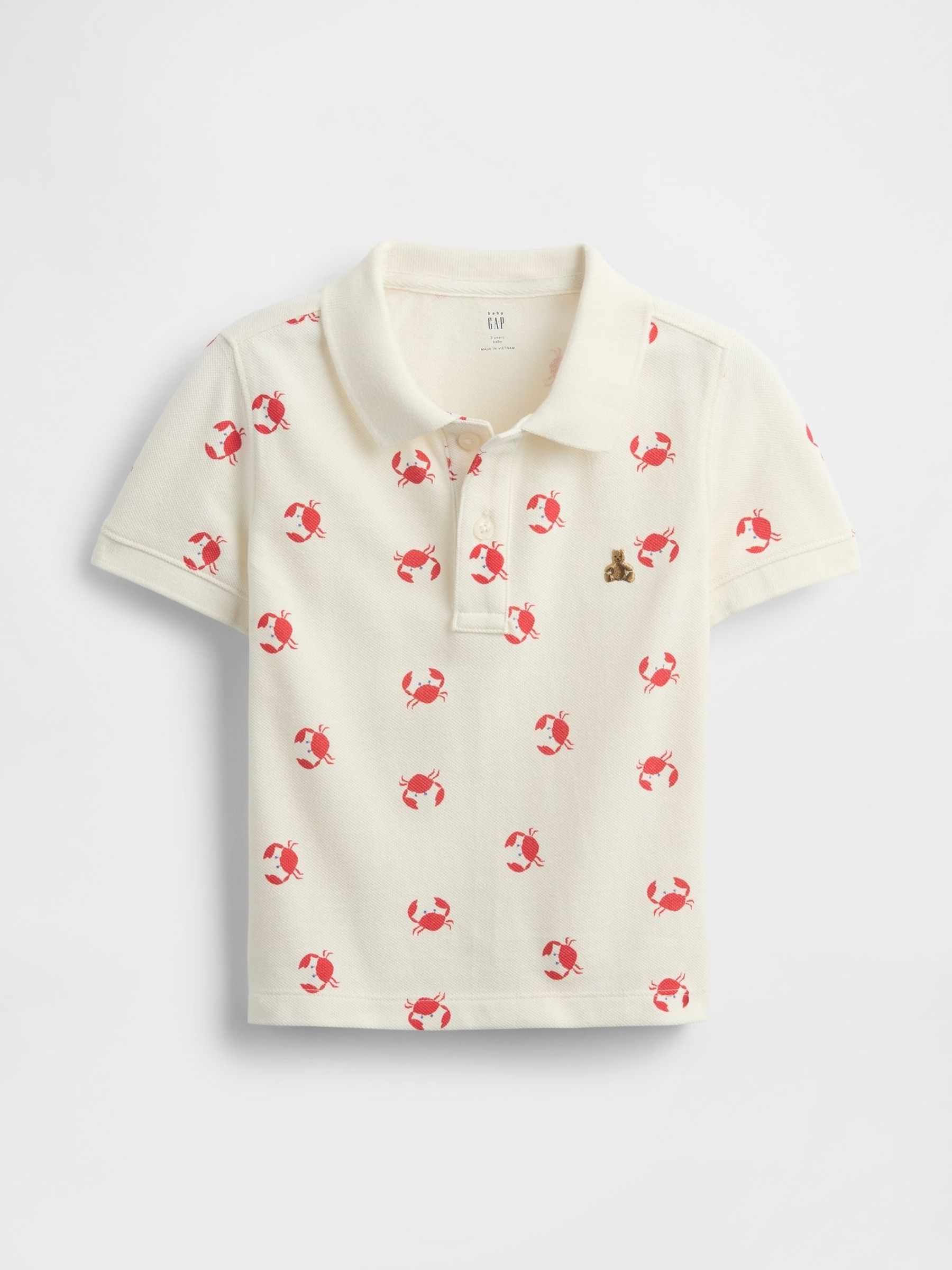 White Crab Print Brannan Bear Short Sleeve Pique Polo Shirt (6mths-5yrs) (W27843) | £16