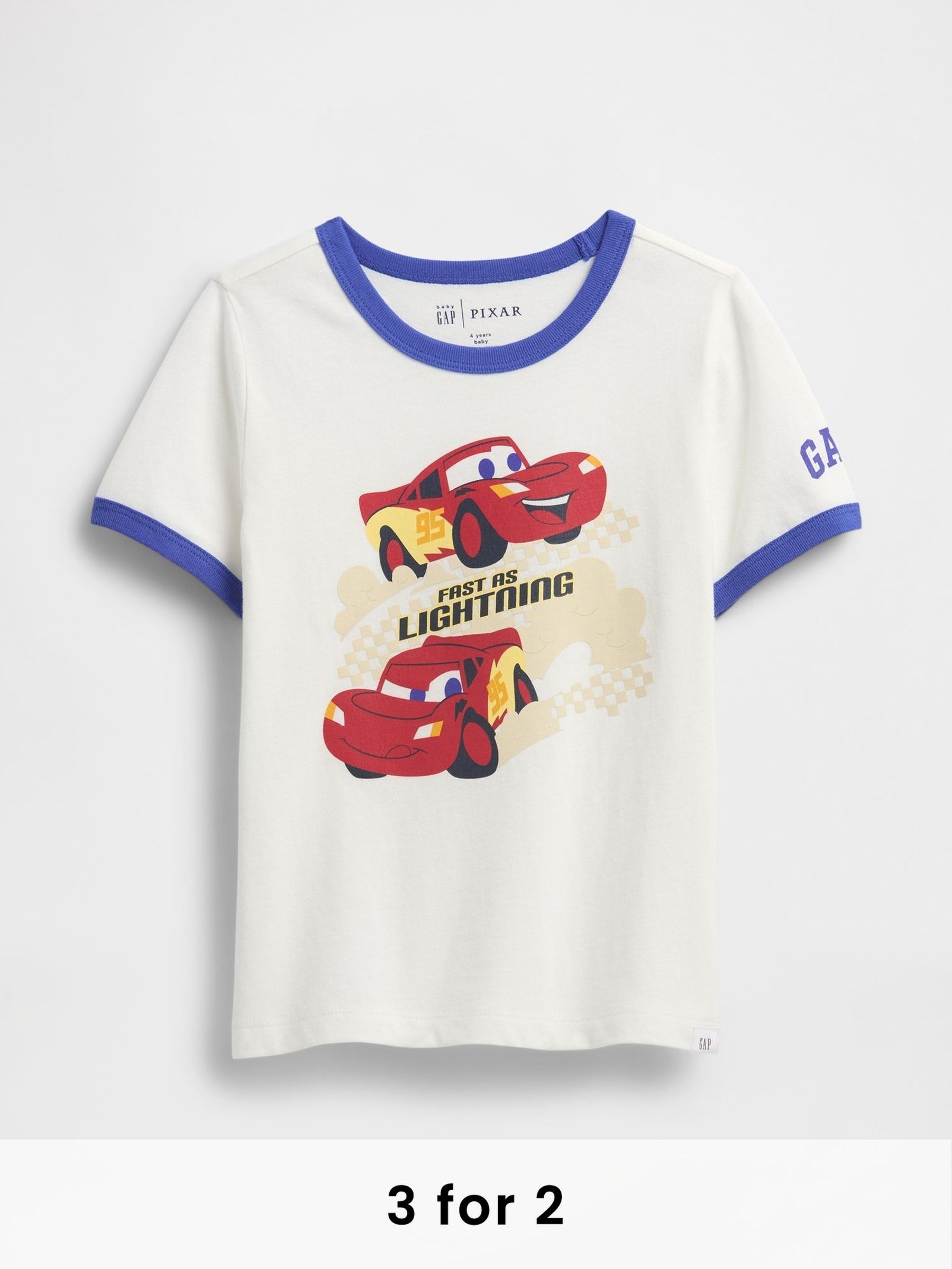 White/Blue Cars Disney Relaxed Graphic Short Sleeve T-Shirt (6mths-5yrs) (W27848) | £14