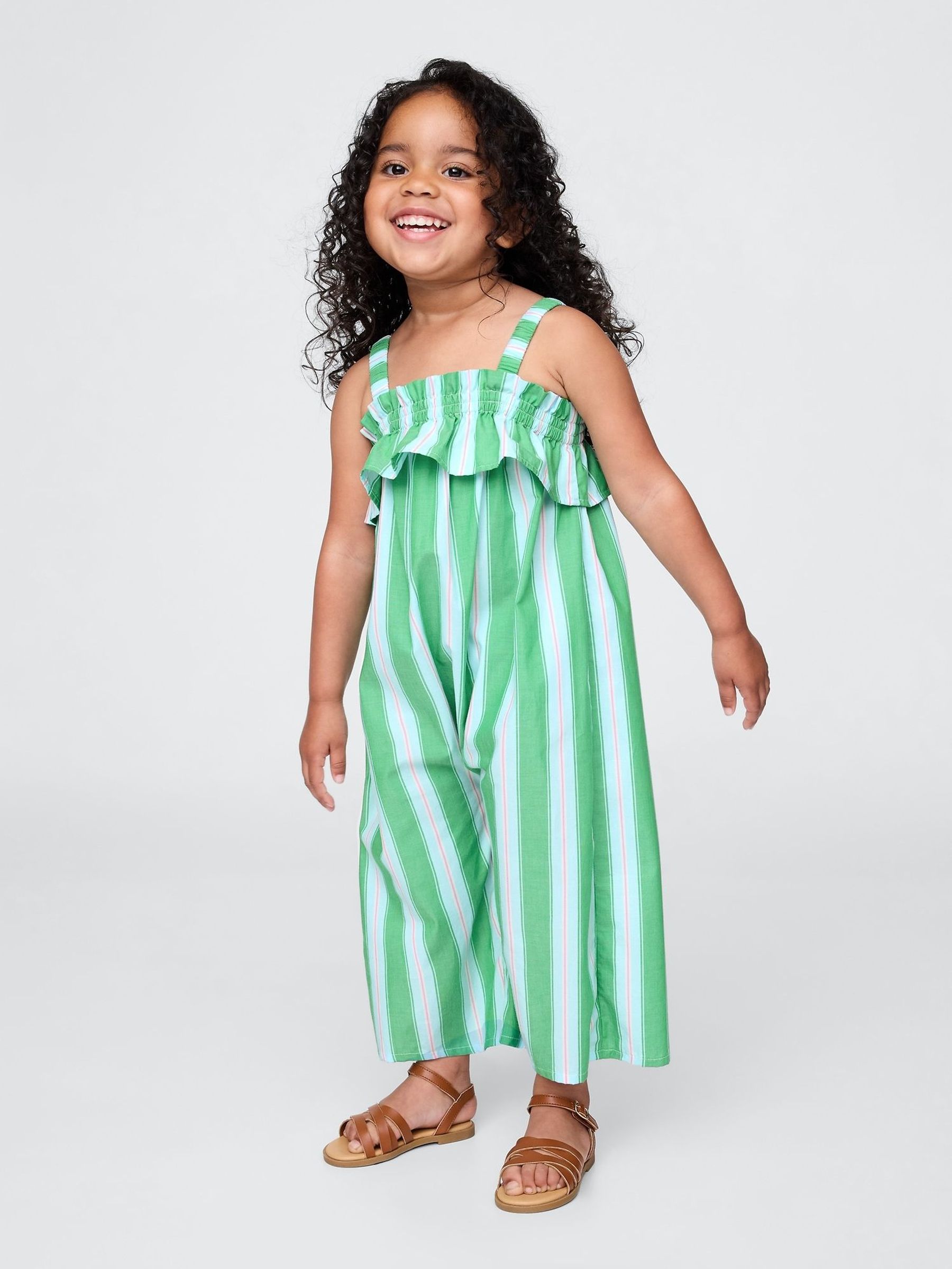Green Poplin Square Neck Ruffle Jumpsuit (6mths-5yrs) (W27937) | £30
