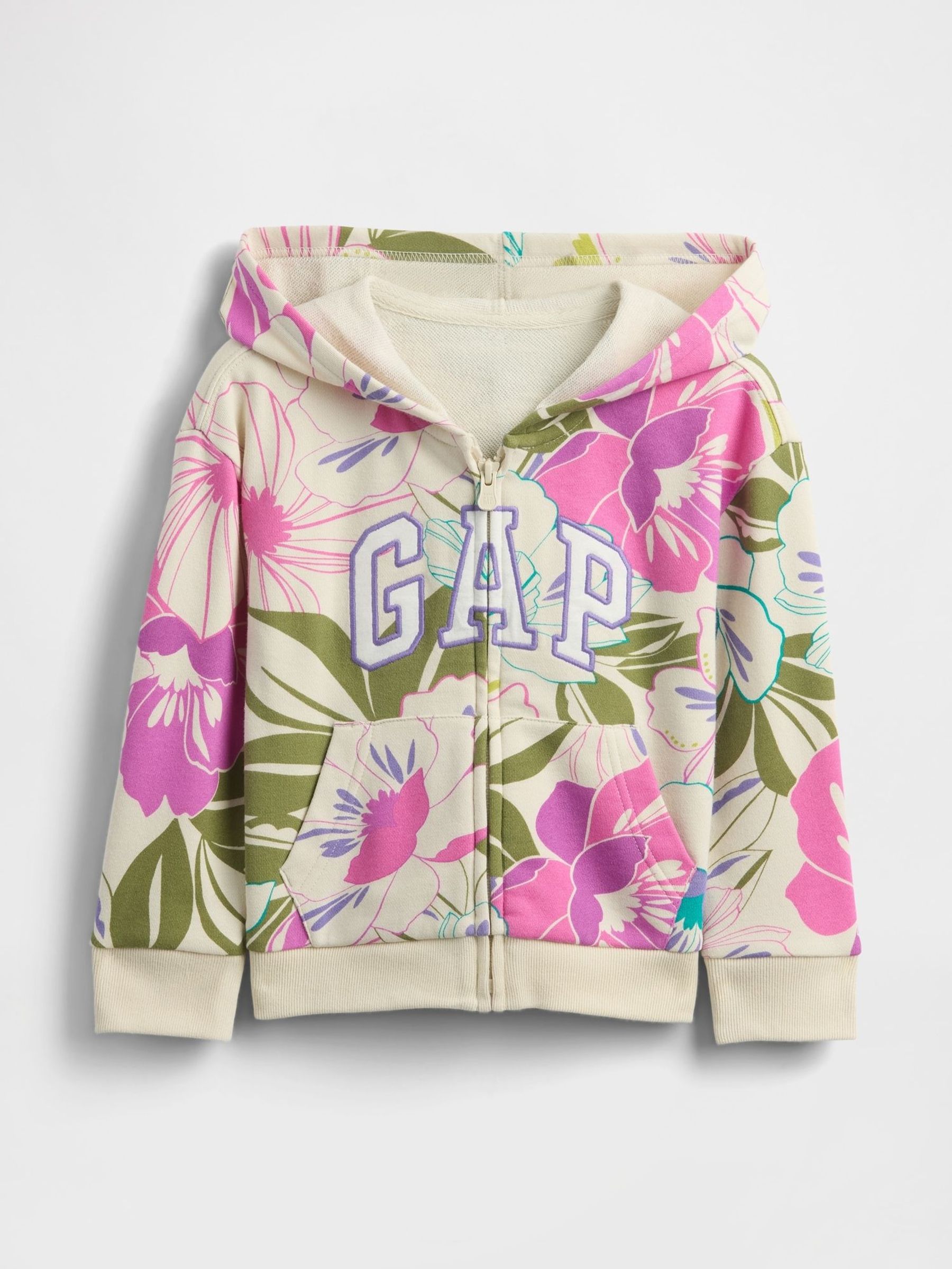 Beige Floral Logo Fleece-Lined Zip Up Hoodie (6mths-5yrs) (W27951) | £20