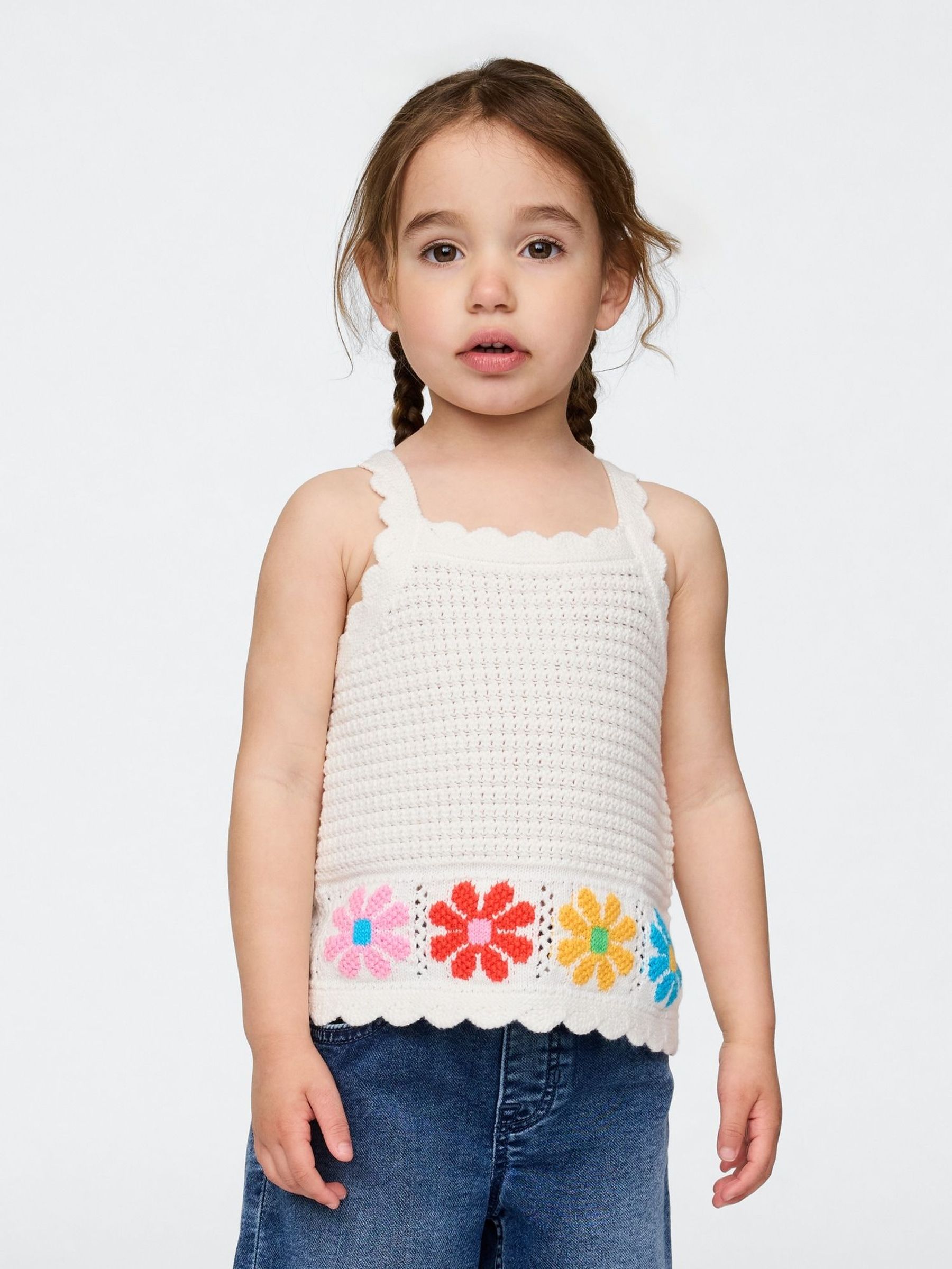 White Floral Scalloped Crochet Vest Top (6mths-5yrs) (W27954) | £22
