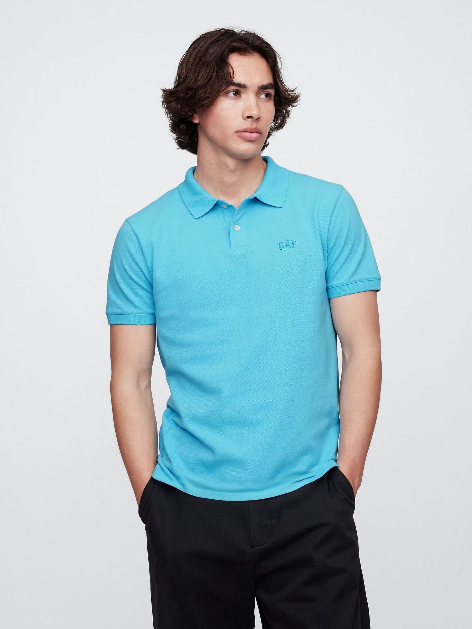 Blue Pique Logo 100% Cotton Short Sleeve Polo Shirt (W28317) | £20