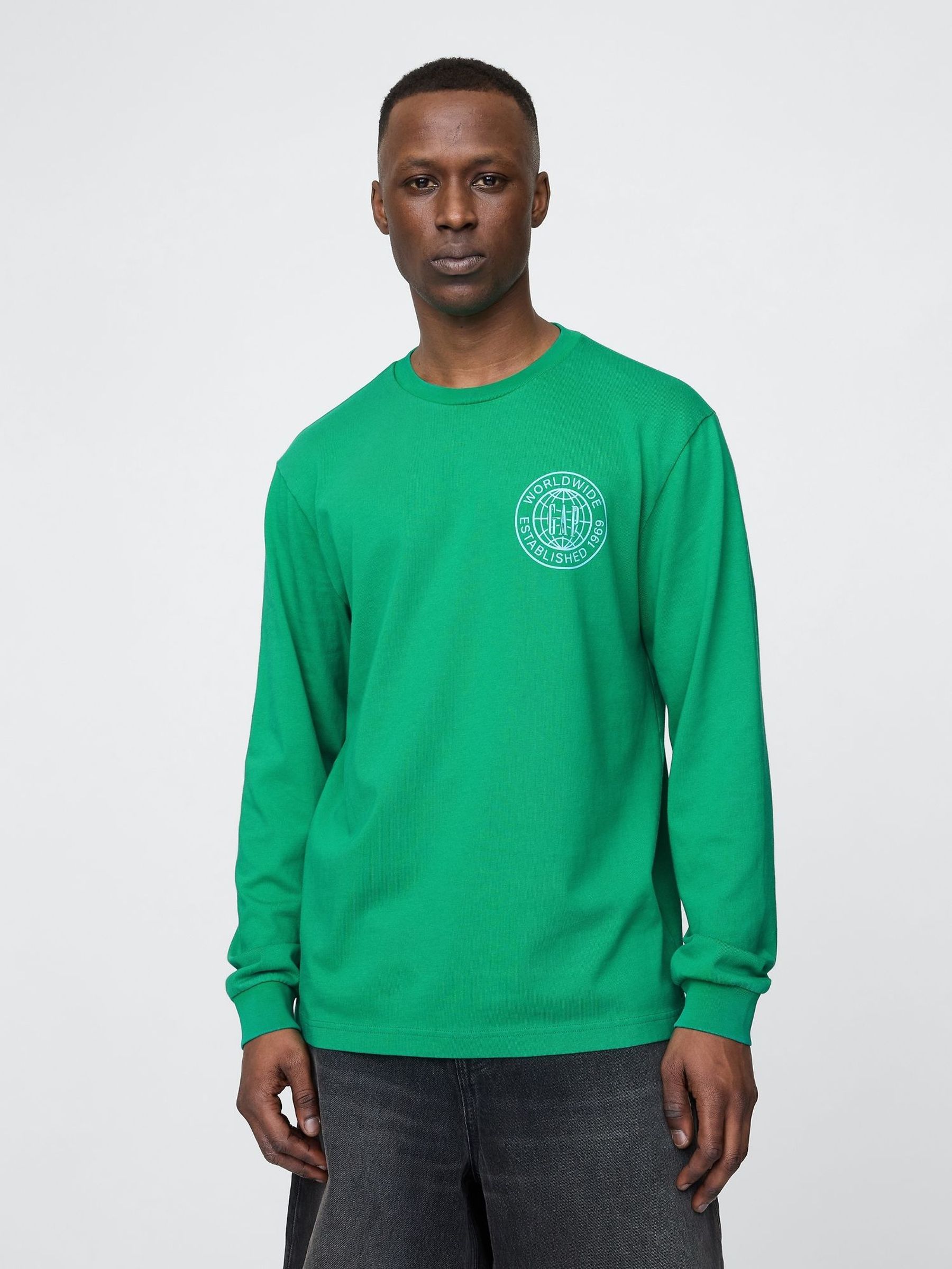 Green Long Sleeve 100% Cotton World Logo T-Shirt (W28328) | £40