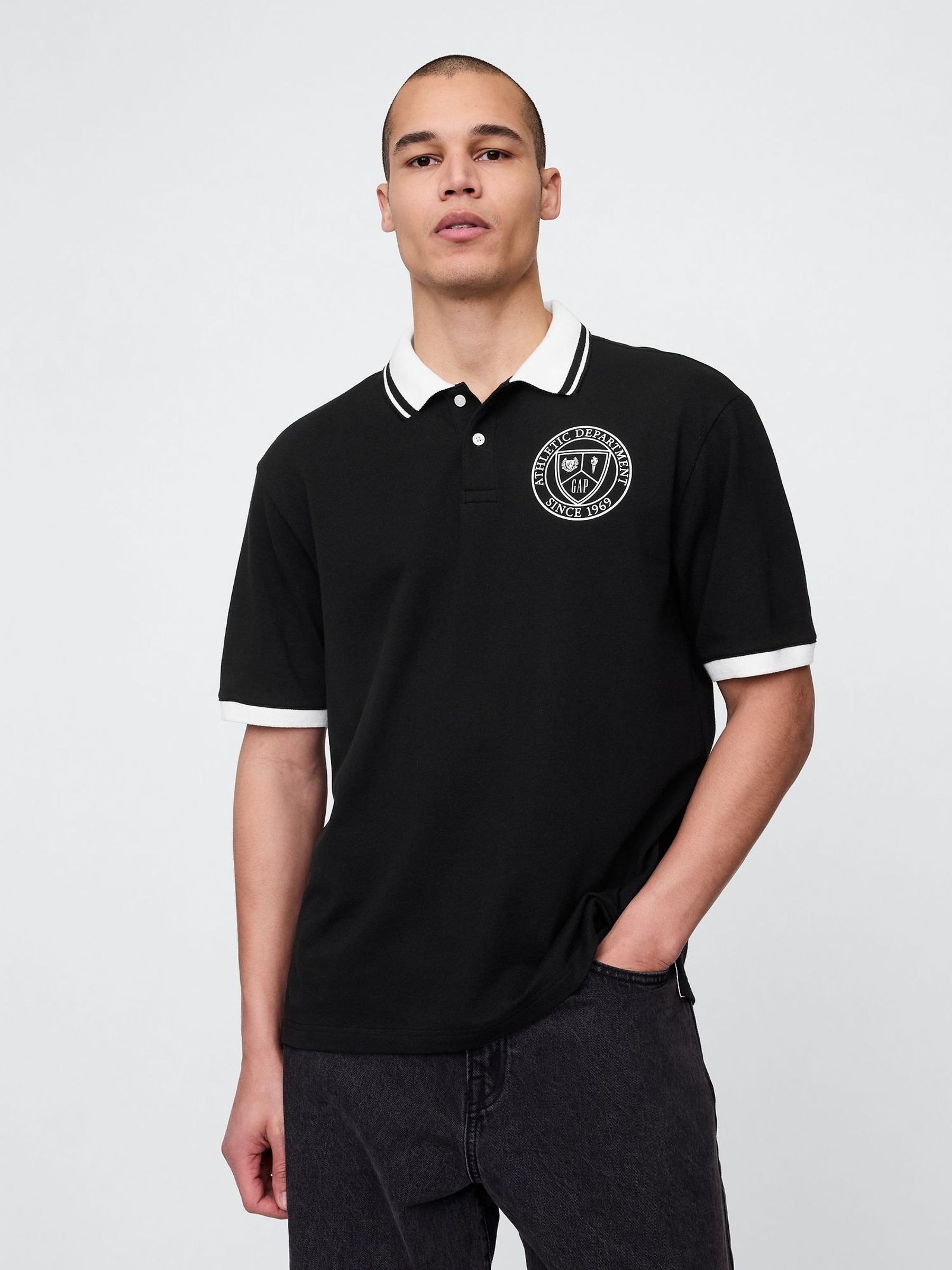 Black/White Athletic Logo Pique Short Sleeve Polo Shirt (W28332) | £25