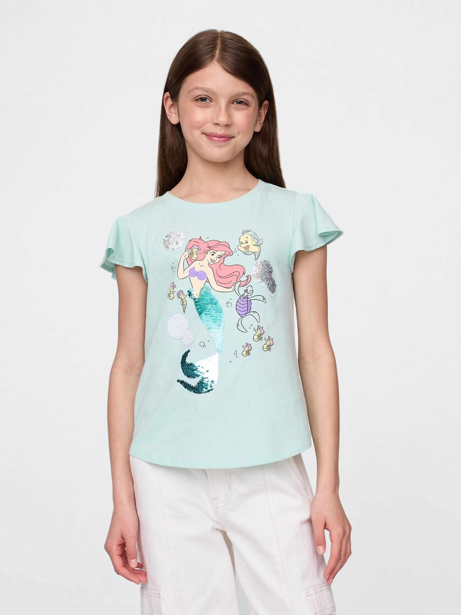 Green Ariel Disney The Little Mermaid Crew Neck Flutter Sleeve T-Shirt (4-13yrs) (W28480) | £16
