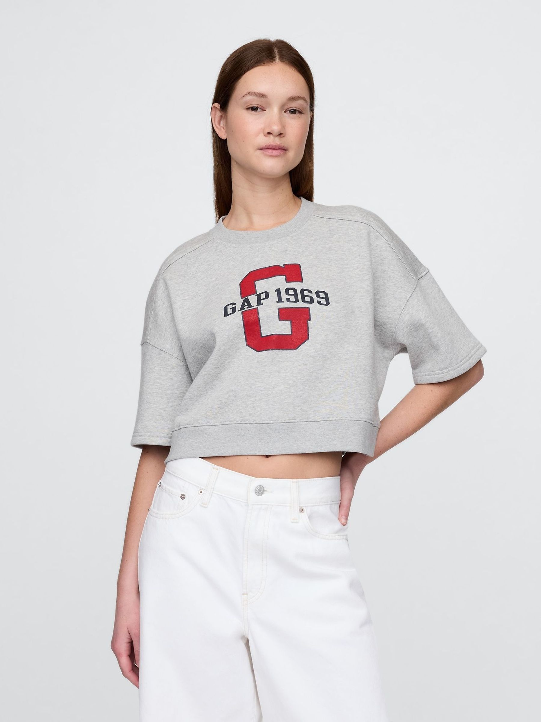 Grey VintageSoft Cropped Elbow-Sleeve Sweatshirt (W28624) | £30